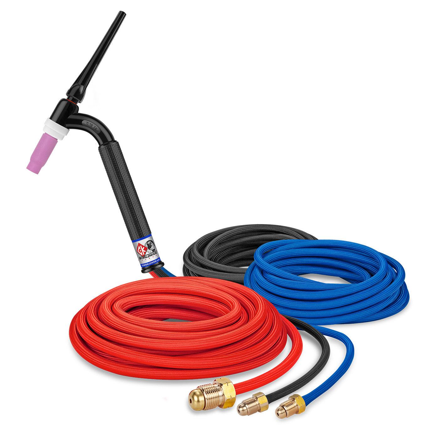 CK Worldwide 350A Trim Line Water Cooled Flex Head TIG Torch with Super Flex Cable - 25ft TL325SF FX for Precision Welding, Metal Fabrication & Industrial Applications