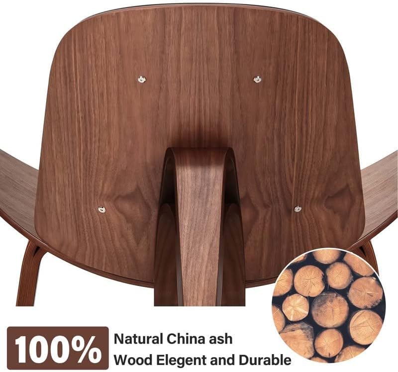 Mid Century Modern Shell Lounge Chair - PU Leather Upholstery, Tripod Plywood Base & Solid Wood Accent - Classic Design Living Room Chair for Reading Nook, Office Lounge & Salon Decor (Brown) - Perfect for Modern Homes, Coffee Shops and Waiting Areas