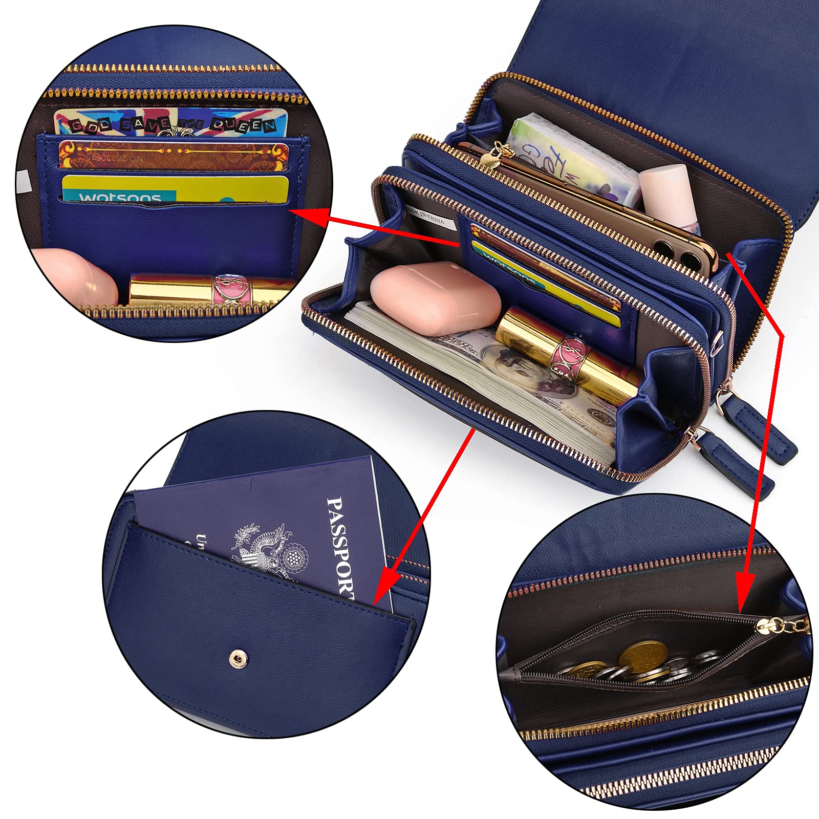 UTO Women's Small Crossbody Shoulder Bag - Phone Wallet & Card Holder for Daily Use