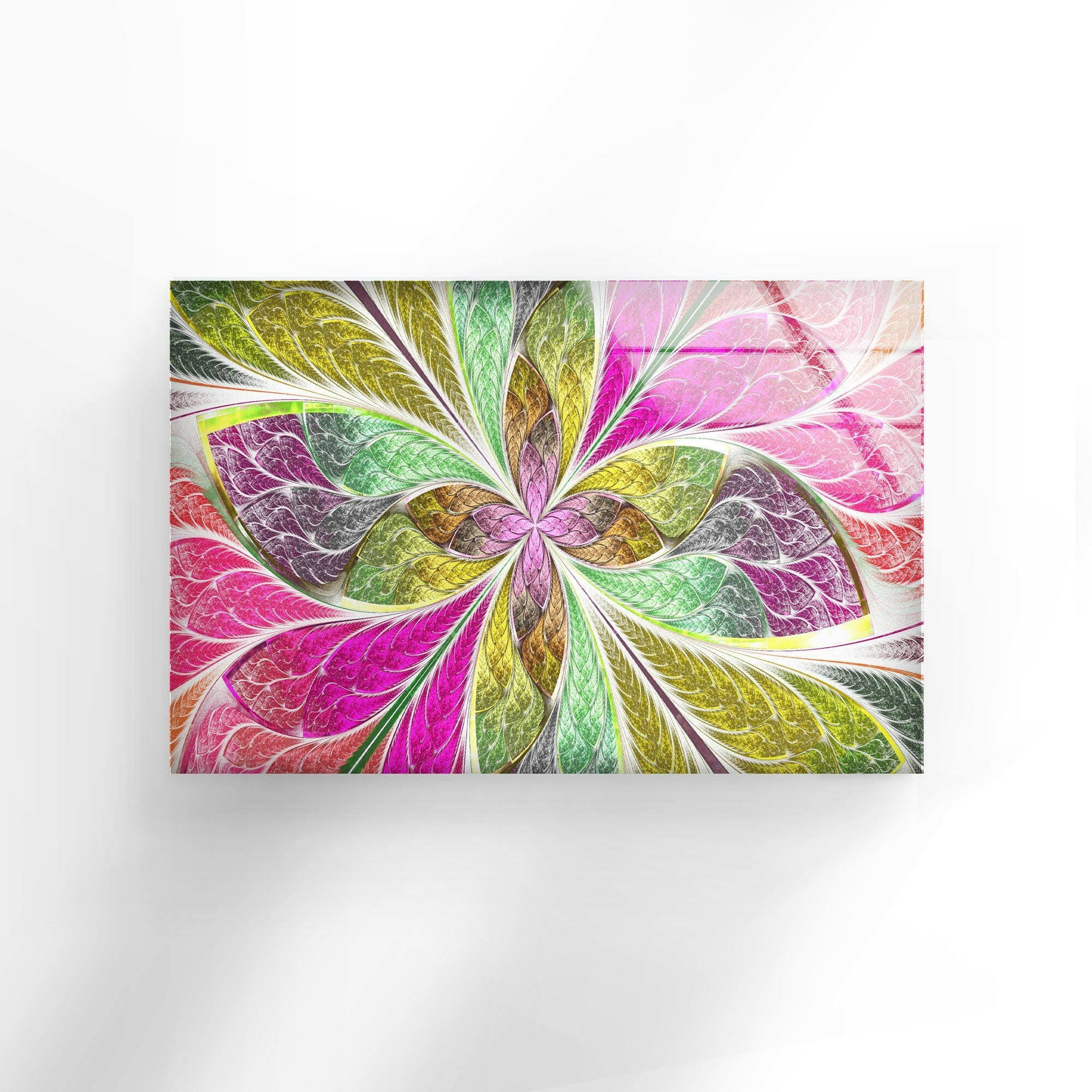 Vibrant Fractal Glass Wall Art Decor - Modern Abstract Handmade Mosaic for Living Room, Bedroom & Office Décor