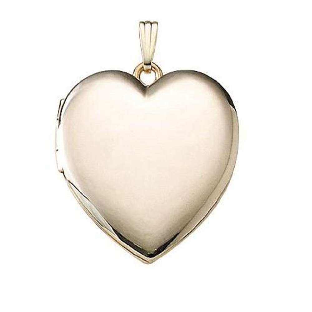14K Solid Yellow Gold Heart Locket Necklace - 1.25 Inch Large Plain Pendant for Women & Men - Personalized Memory Keepsake Gift for Anniversary, Valentine's Day & Special Occasions