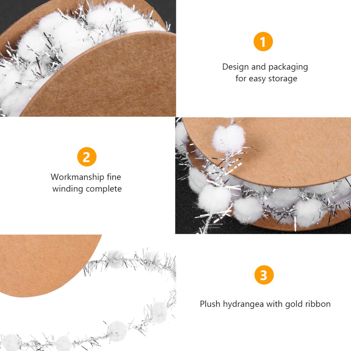 Glitter Pom Poms Trim Ribbon - Wired Fringe Ball Ribbon for Christmas Tree Decorations, DIY Crafts, Party Decor (White) - Perfect for Holiday Decor, Gift Wrapping, and Scrapbooking Projects