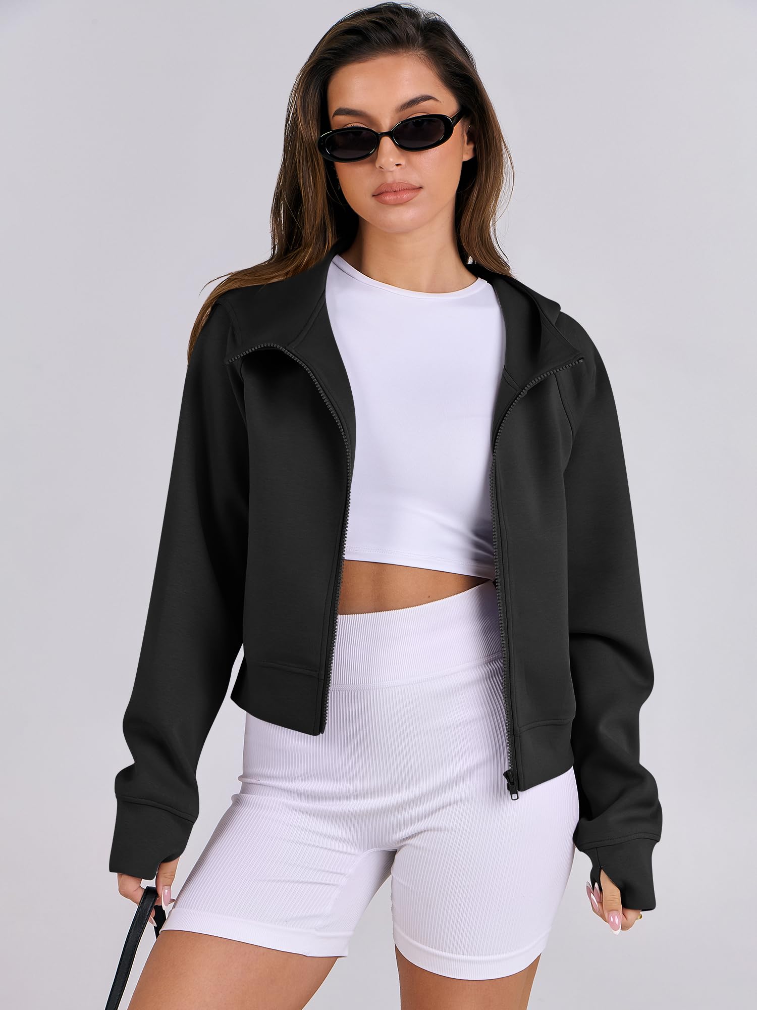 ANRABESS Women's Cropped Zip Up Hoodie - Fleece Y2K Sweatshirt for Fall & Winter | Casual Streetwear, Layering, Loungewear, Gym Outfits