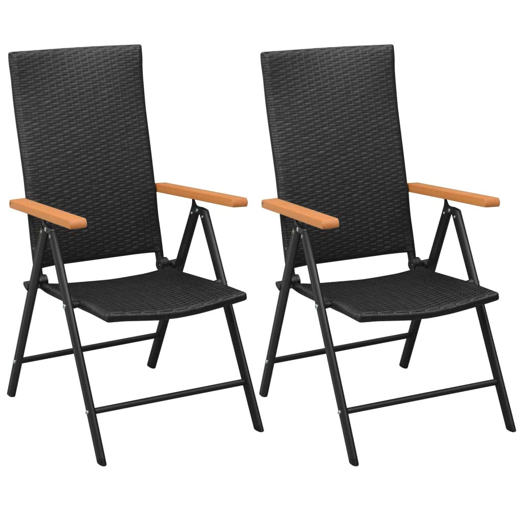 2 Pack Black Poly Rattan Stackable Patio Dining Chairs - Comfortable Arm Chairs & Lounge Chairs for Garden, Poolside, and Outdoor Relaxation