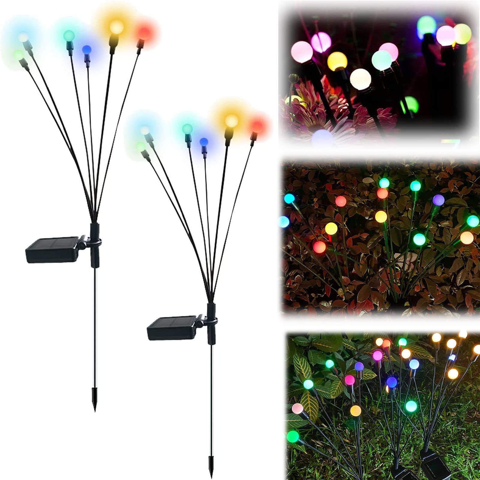 Solar Powered Firefly Lights Outdoor - Waterproof Solar Starburst Garden Lights with Wind Swaying Effect - Colorful Solar Bunch String Lights (2PCS) - Perfect for Patio, Yard, Pathway, and Outdoor Party Decorations