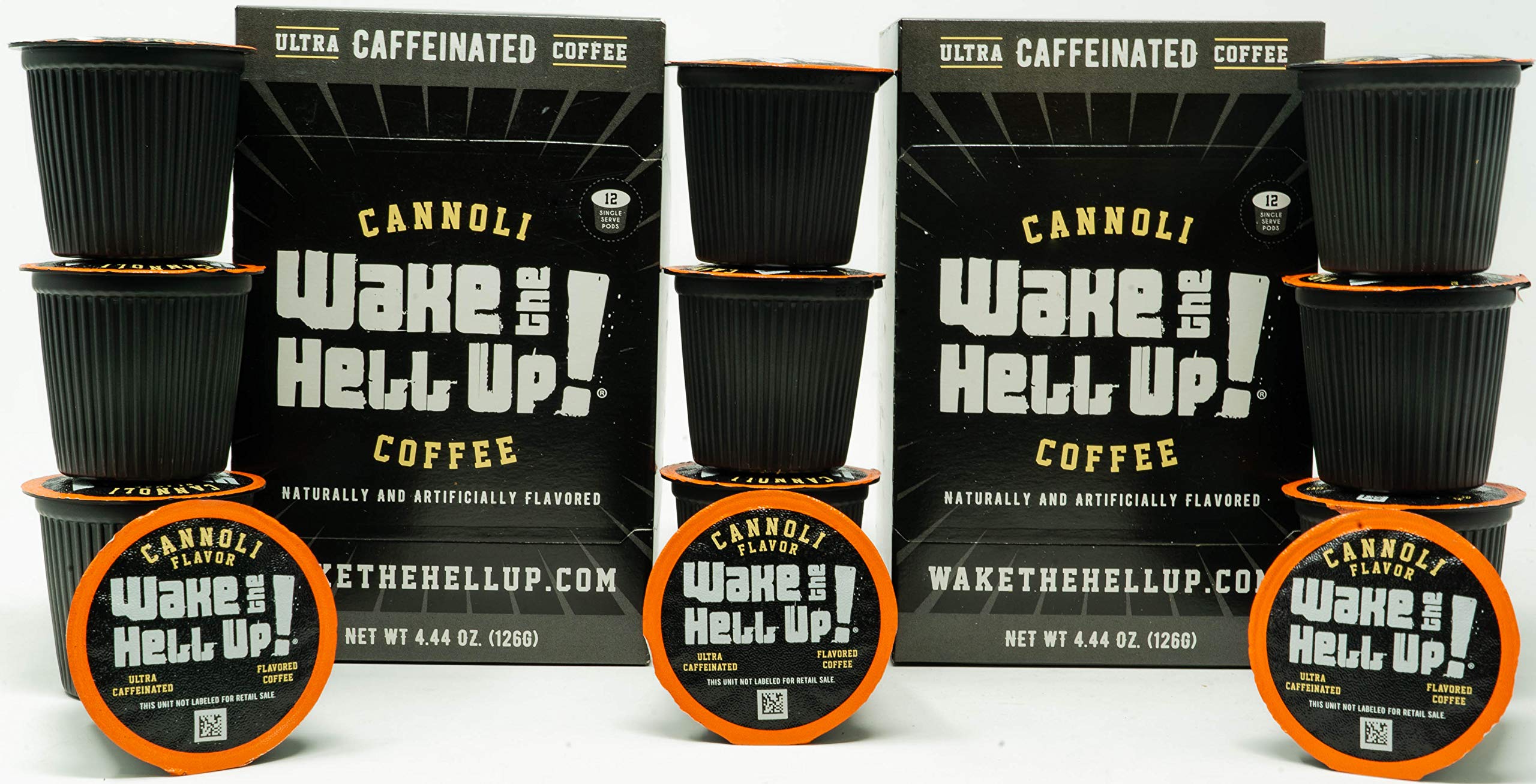Wake The Hell Up! Ultra-Caffeinated Cannoli Flavored Coffee Pods (24 Count) - Compatible with Keurig K-Cup & 2.0 Brewers | Perfect for Morning Energy Boost & Office Productivity
