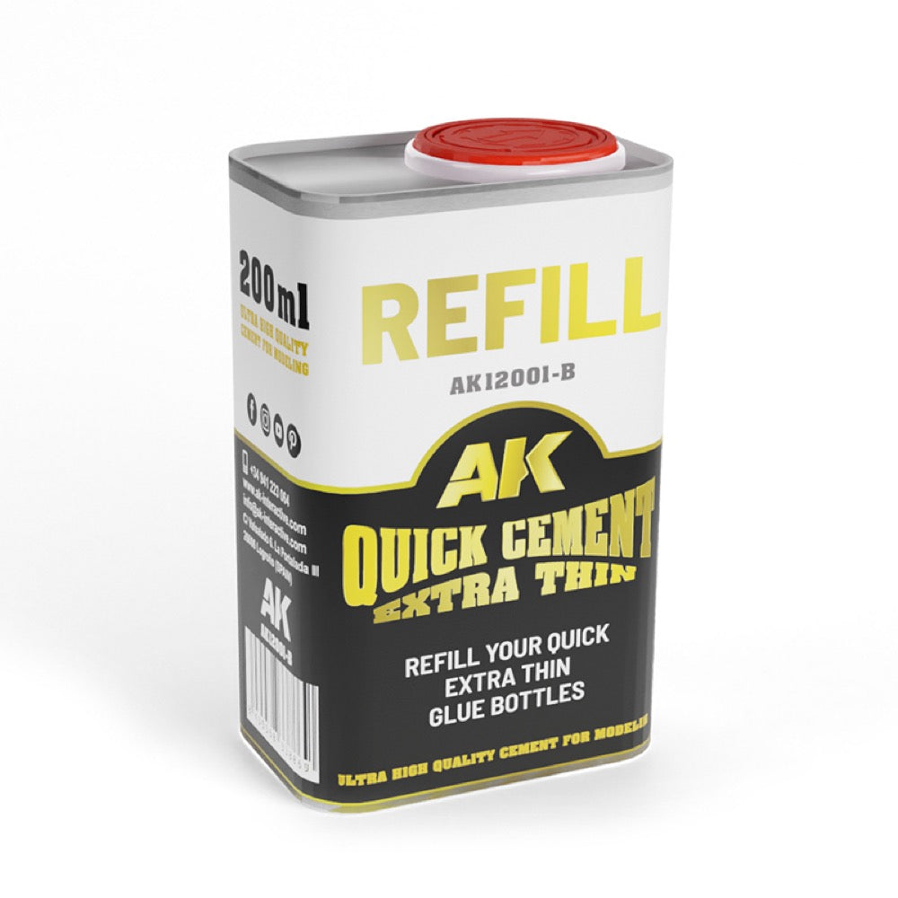 AK Interactive AK12001 B Extra Thin Quick Cement Plastic Model Glue - 200ml Refill for Scale Models, Miniatures & DIY Crafts - Perfect for Hobbyists & Model Builders