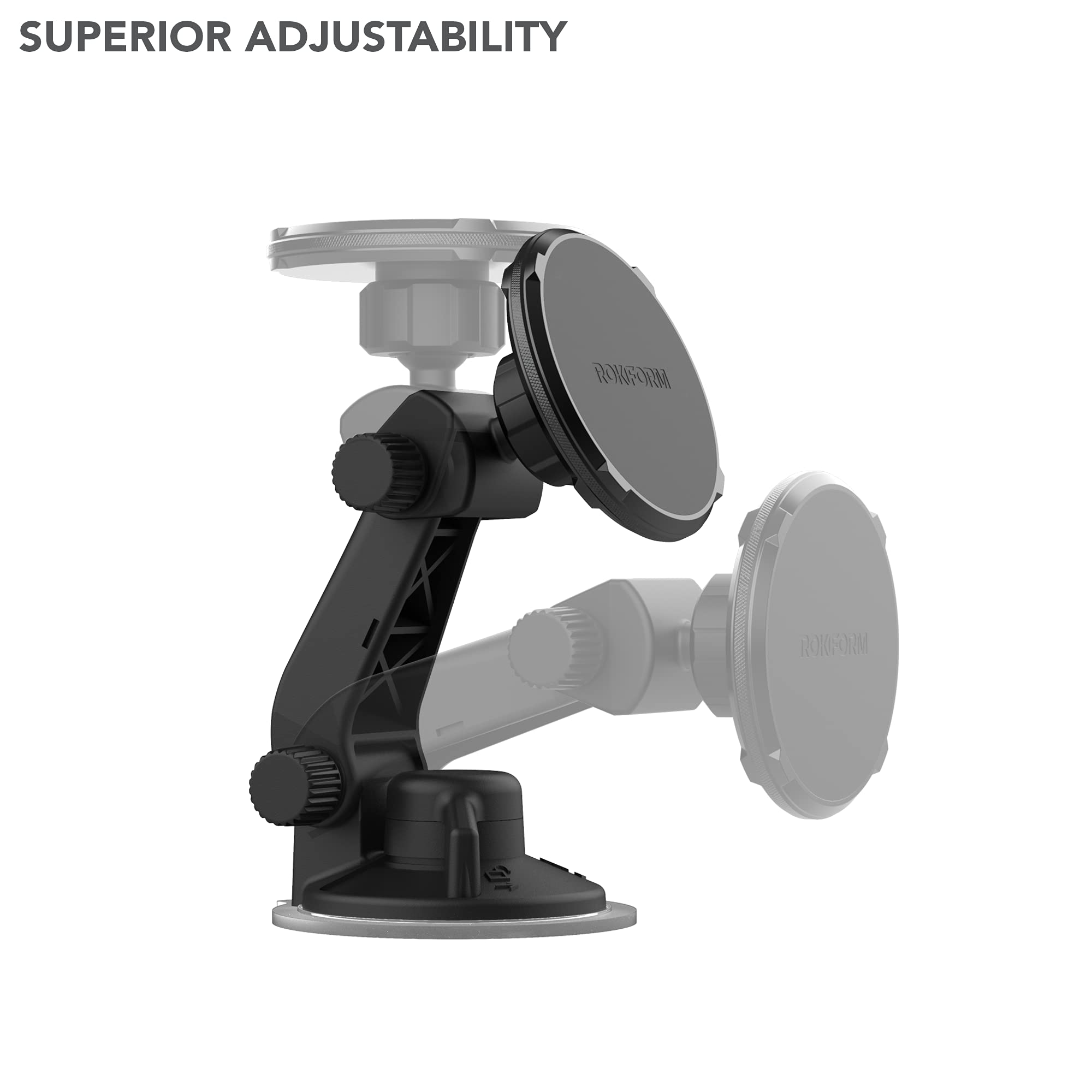 ROKFORM Adjustable Magnetic Windshield Phone Mount - Strong Suction Cup, 210° Tilt, 360° Rotation, Compatible with MagSafe Cases - Perfect for Car, Truck, and Motorcycle Use