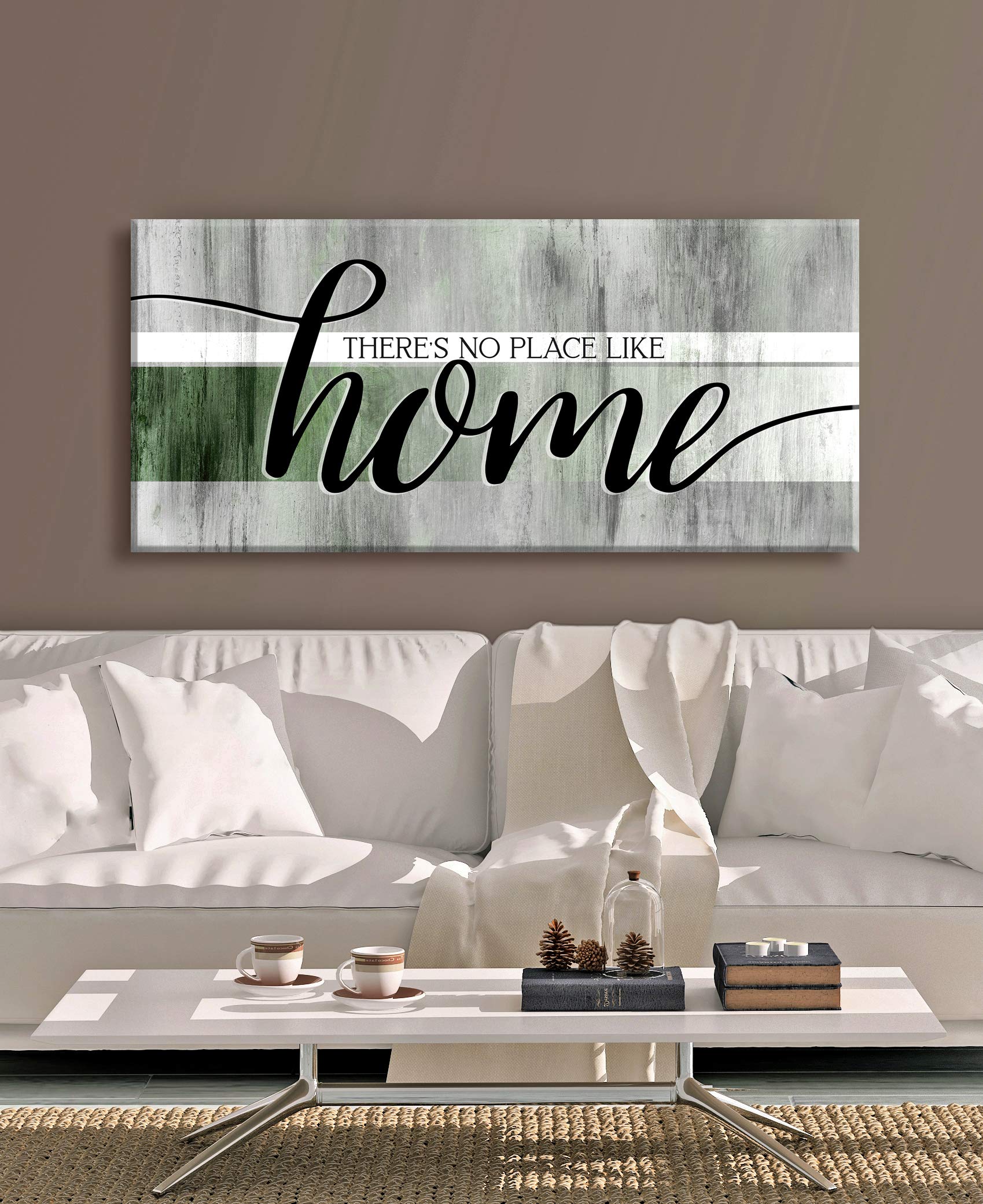 Farmhouse Wall Decor Sign - Rustic Home Decoration for Living Room | 'There's No Place Like Home' Housewarming Gift | Green Wooden Plaque 60x27 Inches | Perfect for Country Style Homes & Cozy Spaces