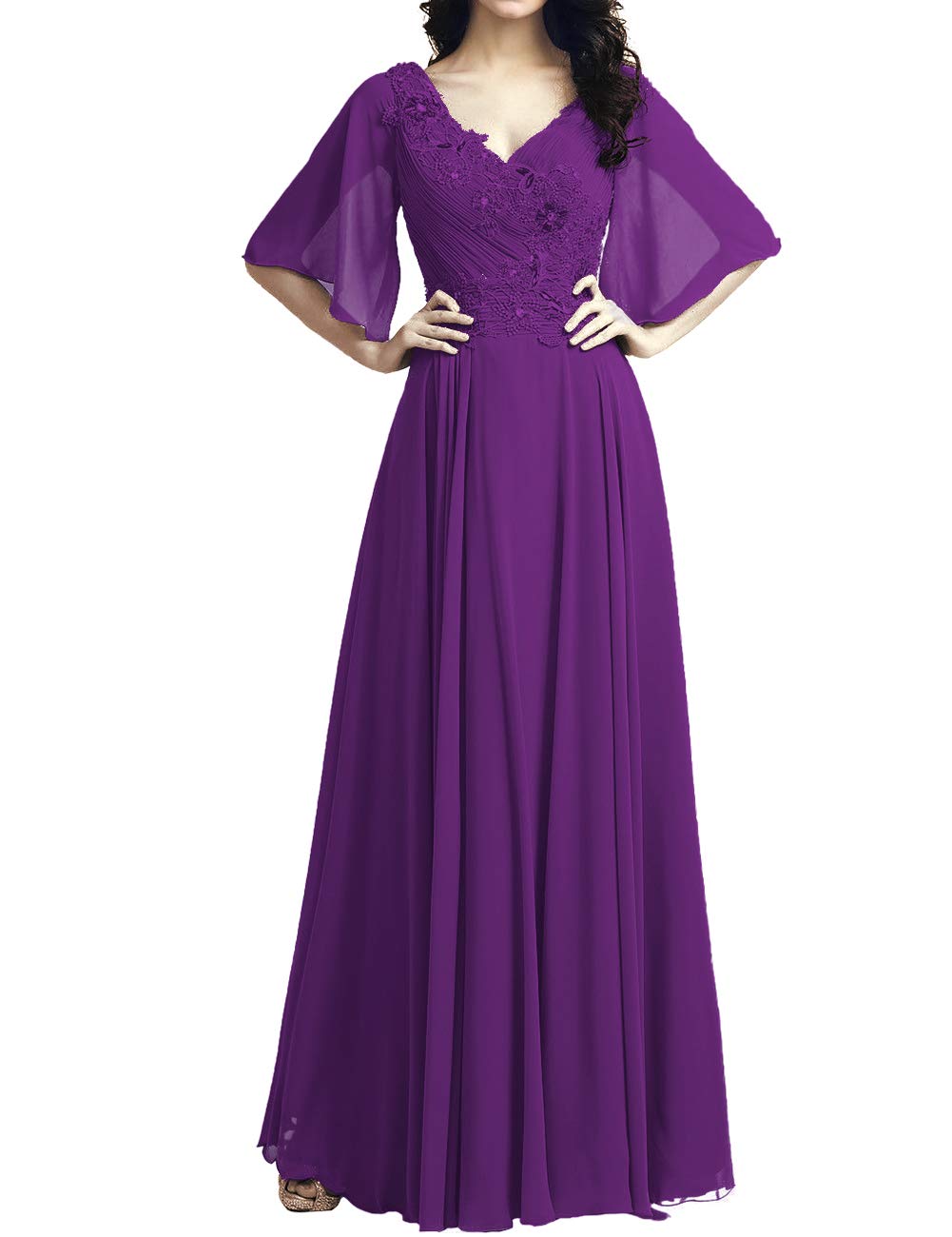 Elegant Long Chiffon Mother of The Bride Dresses with Lace Appliques - Formal Wedding Gown for Mother of Groom, Evening Party & Special Occasions