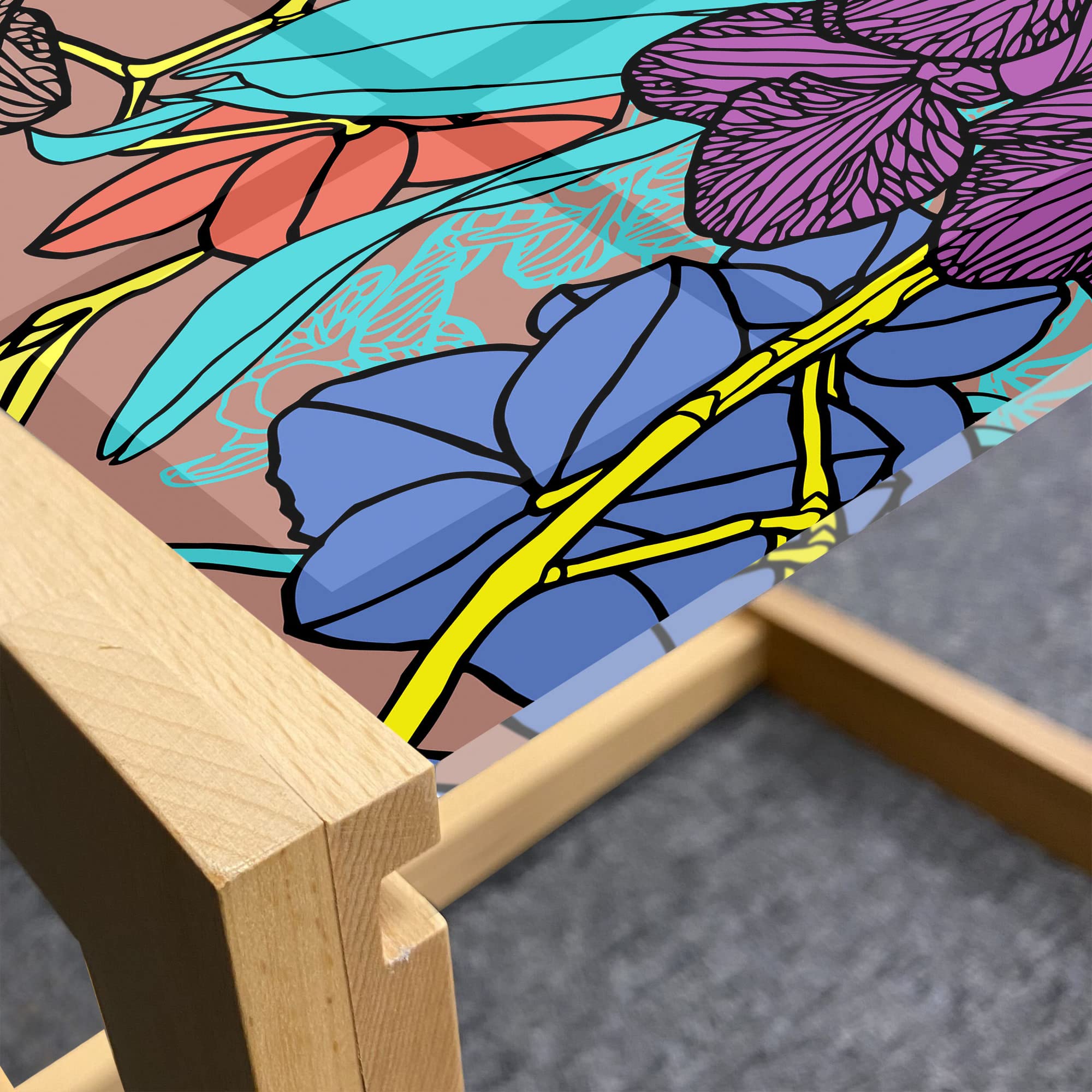 Ambesonne Orchid Coffee Table - Modern Floral Print Acrylic Glass Center Table for Office & Dorm Decor