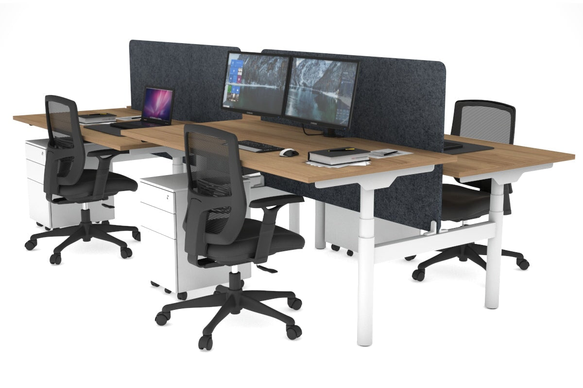 Flexi Premium Height Adjustable 4-Person H Bench Workstation - White Frame [1800L x 800W with Cable Management] - Ideal for Office, Coworking Spaces & Collaborative Work Environments
