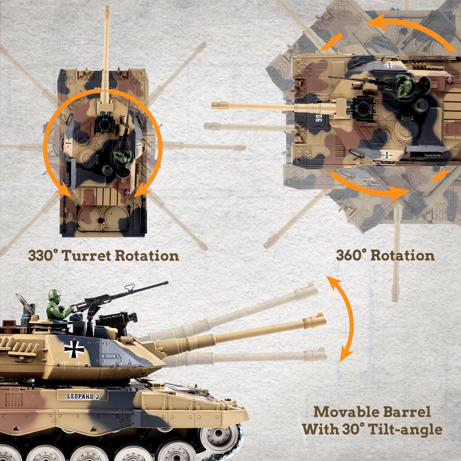 1:18 Scale German Leopard II RC Tank - 2.4Ghz Remote Control Military Vehicle with BBS Shooting, Water Bombs, Smoke, Sound Effects & LED Lights - Realistic Recoil Action Toy for Adults & Kids | Battle Simulation, Outdoor Play & Collection Display