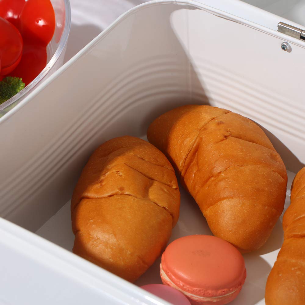 Stainless Steel Bread Box for Kitchen - 16.3x9x6.7 Inch Metal Bread Storage Container with Lid - Perfect for Countertop, Pantry & Bakery Organization (White)