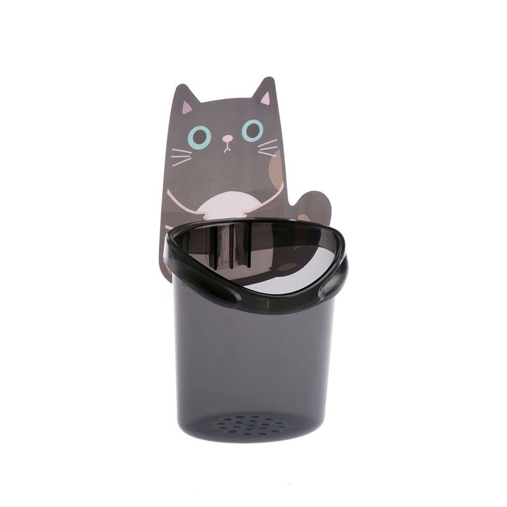 Space Saving Wall Mounted Cat Toothbrush Holder - Punch Free Storage Shelf for Toothpaste & Toothbrushes, Bathroom Organizer Rack for Toiletries (Black) - Perfect for Small Bathrooms & Pet-Friendly Homes