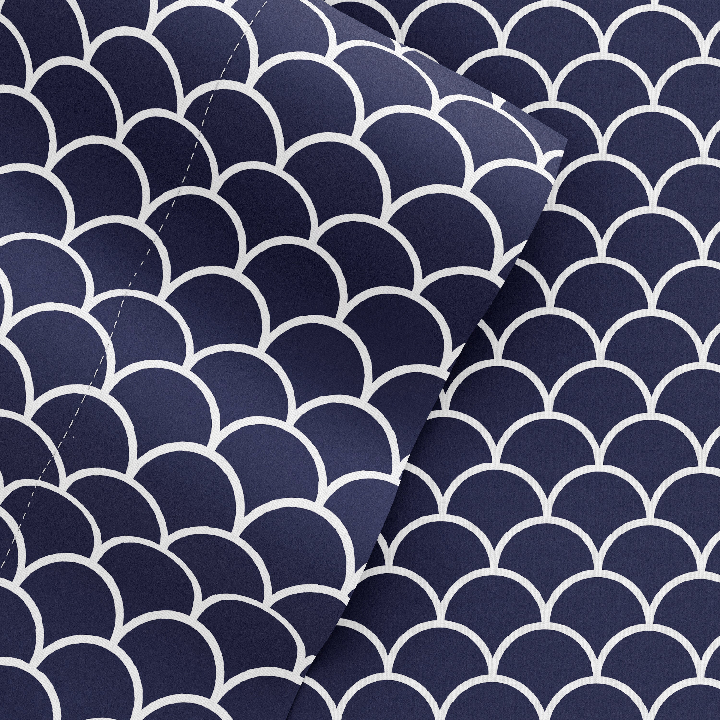 Premium Scallops Pattern 4-Piece Queen Size Bed Sheet Set - Soft Breathable Cotton - Perfect for Guest Rooms, Master Bedrooms & Coastal Decor