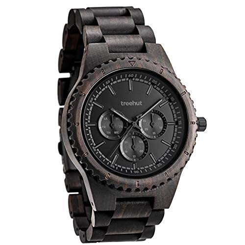 **Treehut Men's Wooden Watch – Adjustable Zebrawood Band with Stainless Steel Clasp – Japanese Quartz Analog Day-Date Watch – Stylish & Eco-Friendly Gift for Men – Perfect for Casual, Office & Outdoor Wear**