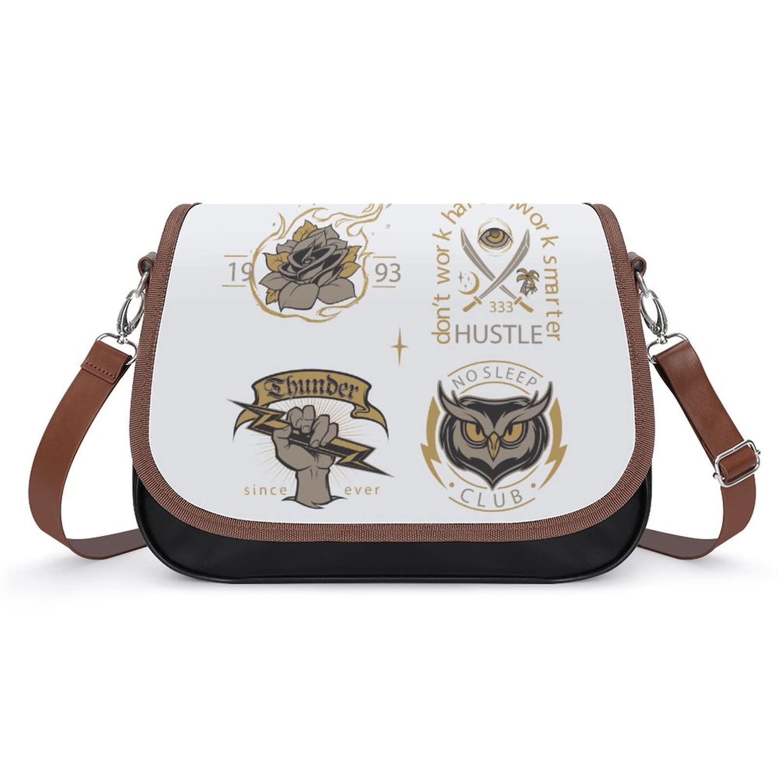 Stylish Women's Leather Crossbody Bag - Vintage Printed Retro Shoulder Messenger Purse for Daily Use, Travel & Work (Grey)