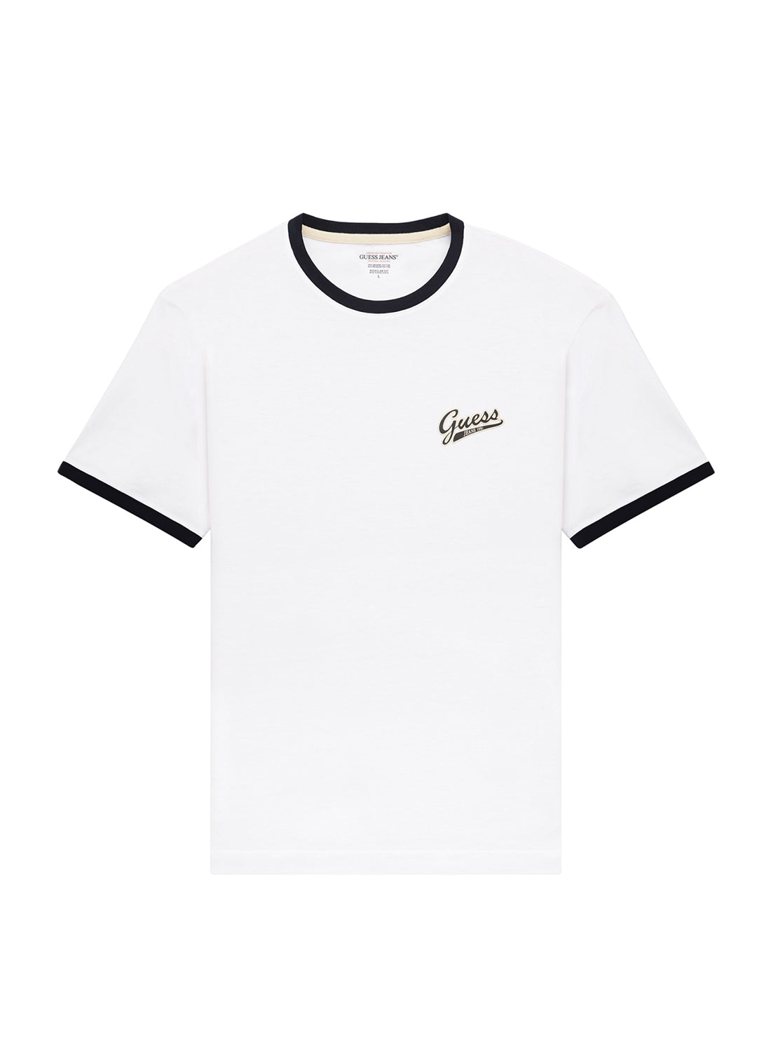 Guess Jeans White & Black Trim T-Shirt for Women - Stylish Casual Tee for Everyday Wear, Outings & Layering
