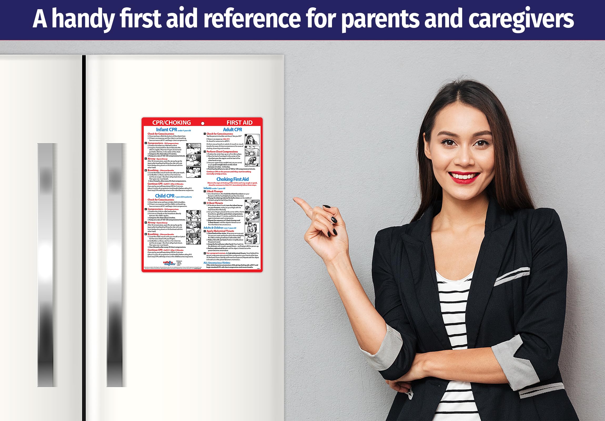 CPR & Choking First Aid Magnets (20-Pack) – Emergency Instructions for Infants, Kids & Adults – Laminated Heimlich Maneuver Charts with Magnetic Back – 8.5