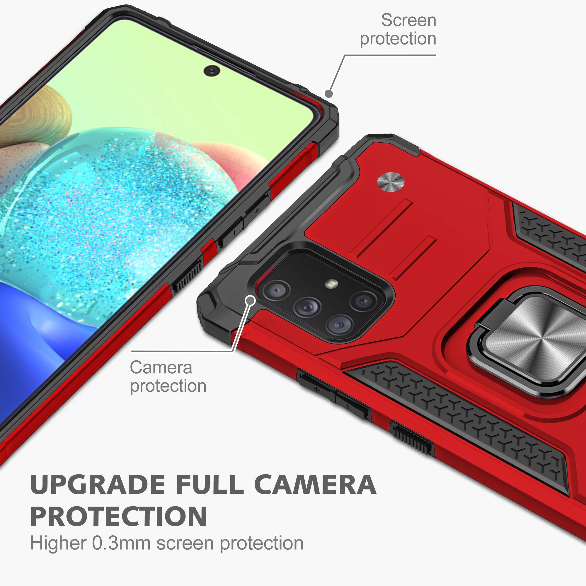 Samsung Galaxy A71 5G Case (Not for A71) with Tempered Glass Screen Protector - Military Grade Shockproof Phone Cover with Magnetic Ring Kickstand & Car Mount - Perfect for Work, Travel & Outdoor Activities (Red)