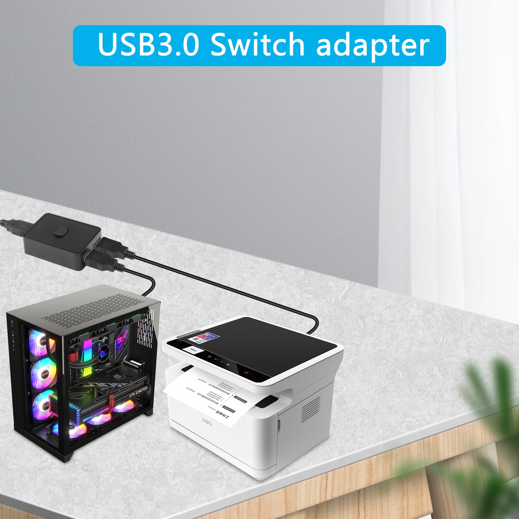 CERRXIAN USB 3.0 Switch Selector 2-in-1 for Keyboard Mouse Printer - Home Office Use