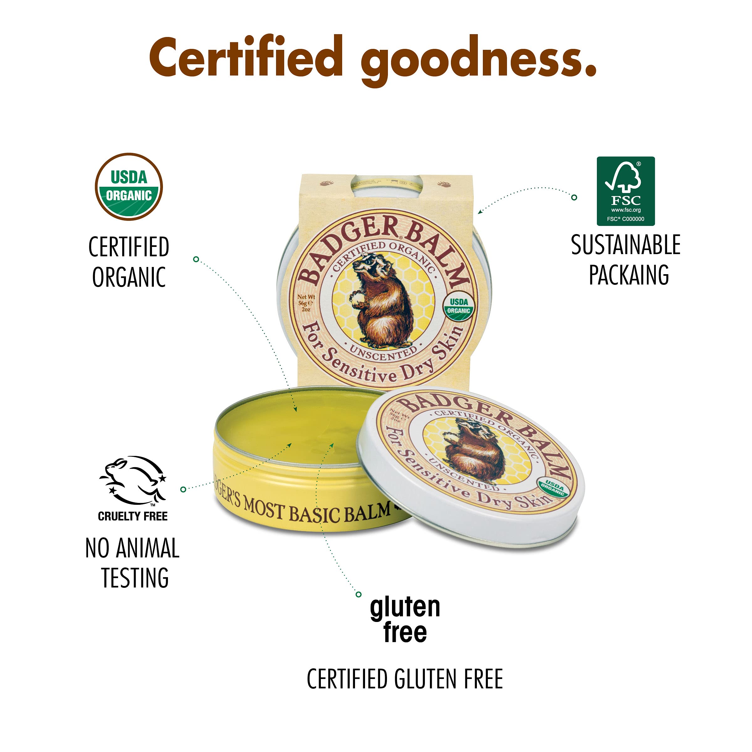 Badger Balm Unscented Hand Cream - 100% Organic Olive Oil & Beeswax, Fragrance Free Moisturizer for Sensitive Skin, Long Lasting Hydration, 2 oz Tin (2-Pack) - Perfect for Dry Hands, Cracked Skin & Daily Nourishment