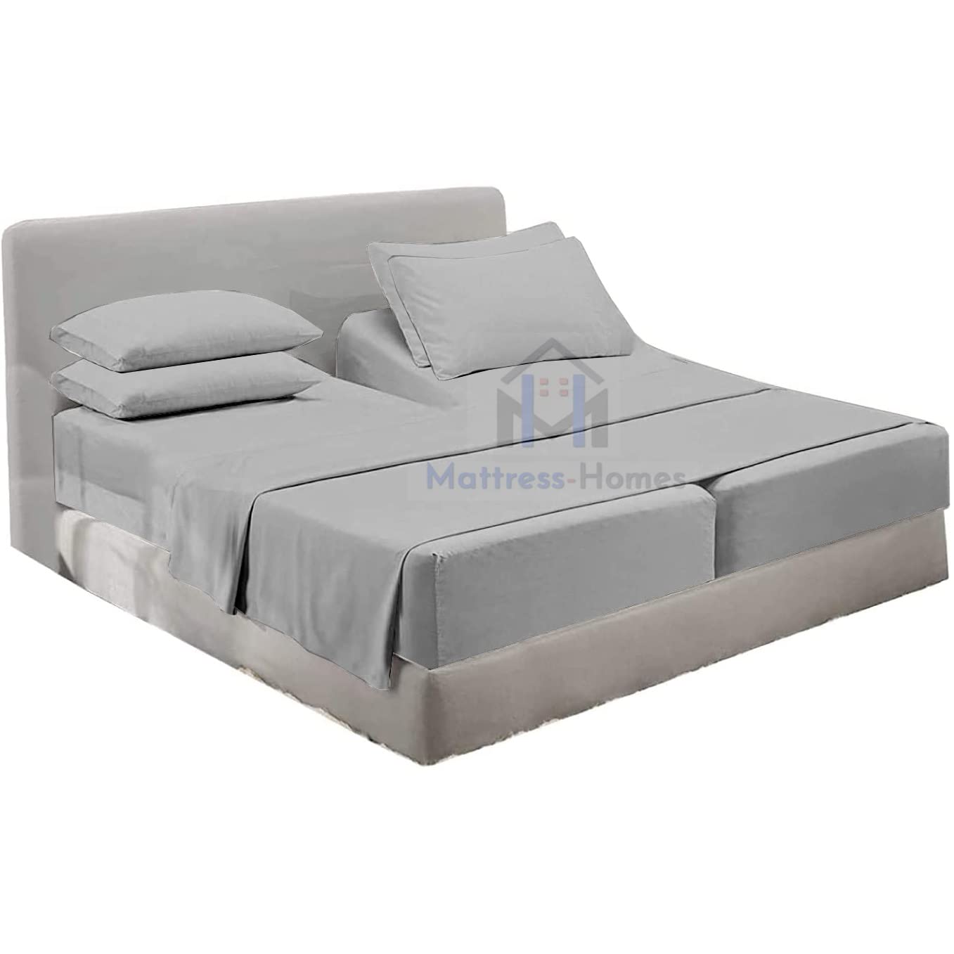 7-Piece Split King Sheet Set - 600 Thread Count 100% Long Staple Combed Cotton for Adjustable Beds (Light Grey) | Ultra-Soft Luxury Bedding for Master Bedroom & Guest Room