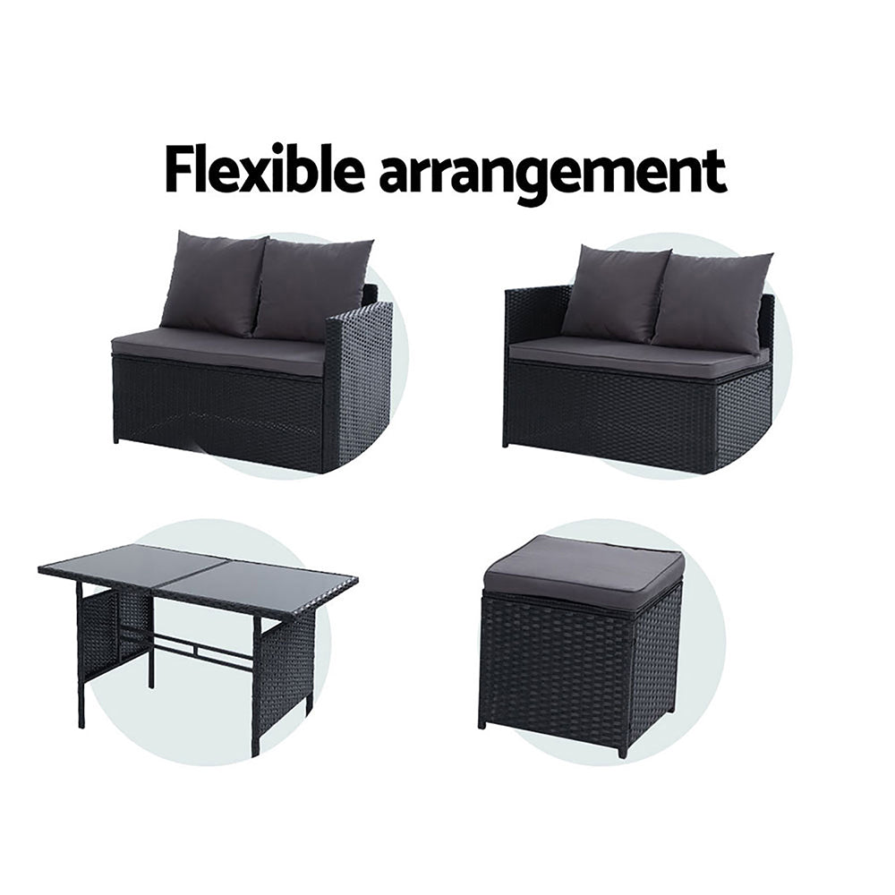 9-Piece Black Wicker Outdoor Lounge Set with Storage Cover - Perfect for Patio, Garden, and Poolside Relaxation