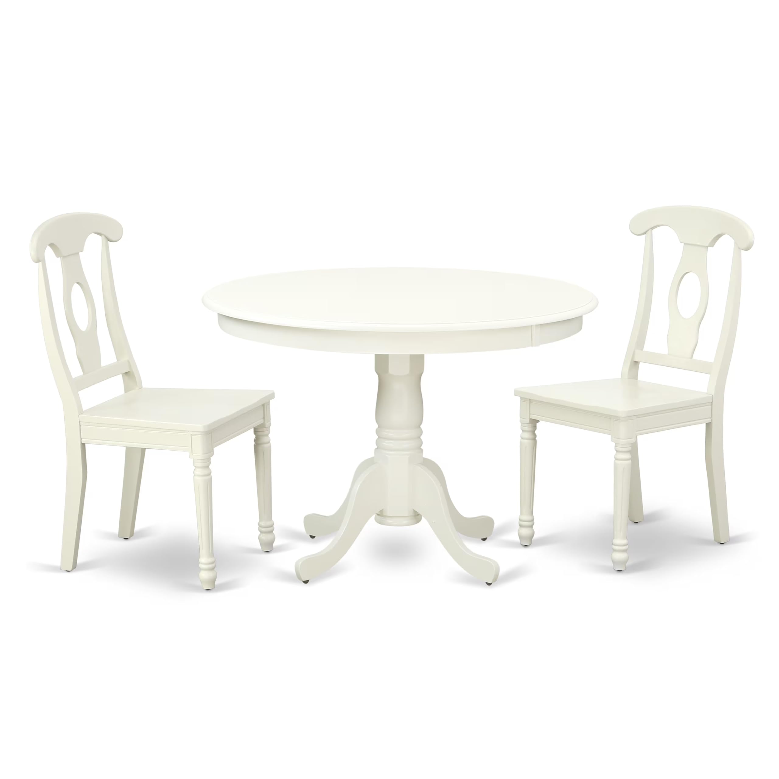 East West Furniture HLKE3-LWH-W 3-Piece Round Kitchen Dining Set with Pedestal Table & 2 Chairs, 42x42 Inch, Linen White - Perfect for Small Spaces, Breakfast Nooks & Cozy Apartment Dining