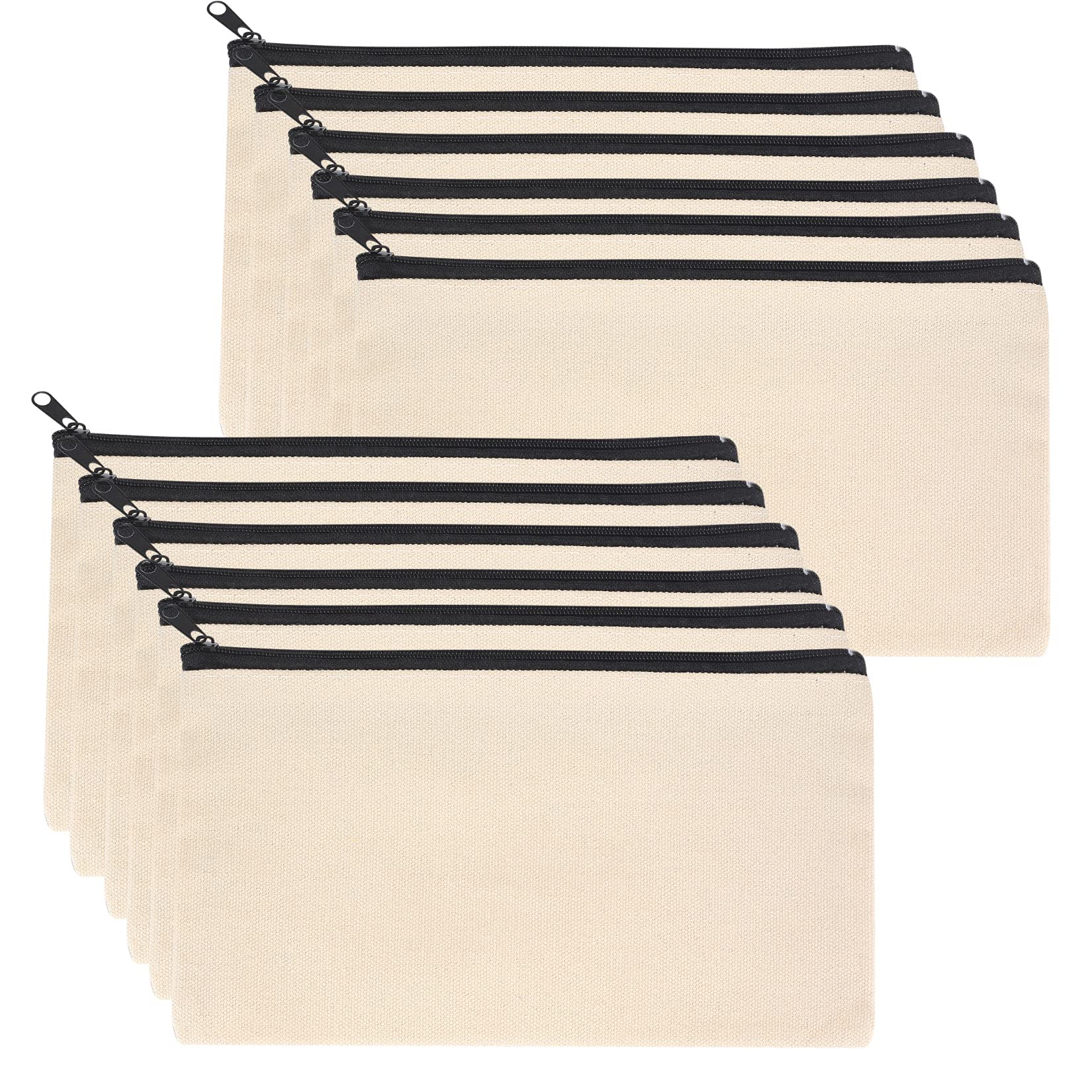 12 Pack Blank Canvas Makeup Bags with Zipper - DIY Cosmetic Pouch for Travel, School, Craft & Toiletry Storage - Reusable Pencil Case & Organizer for Women & Teens