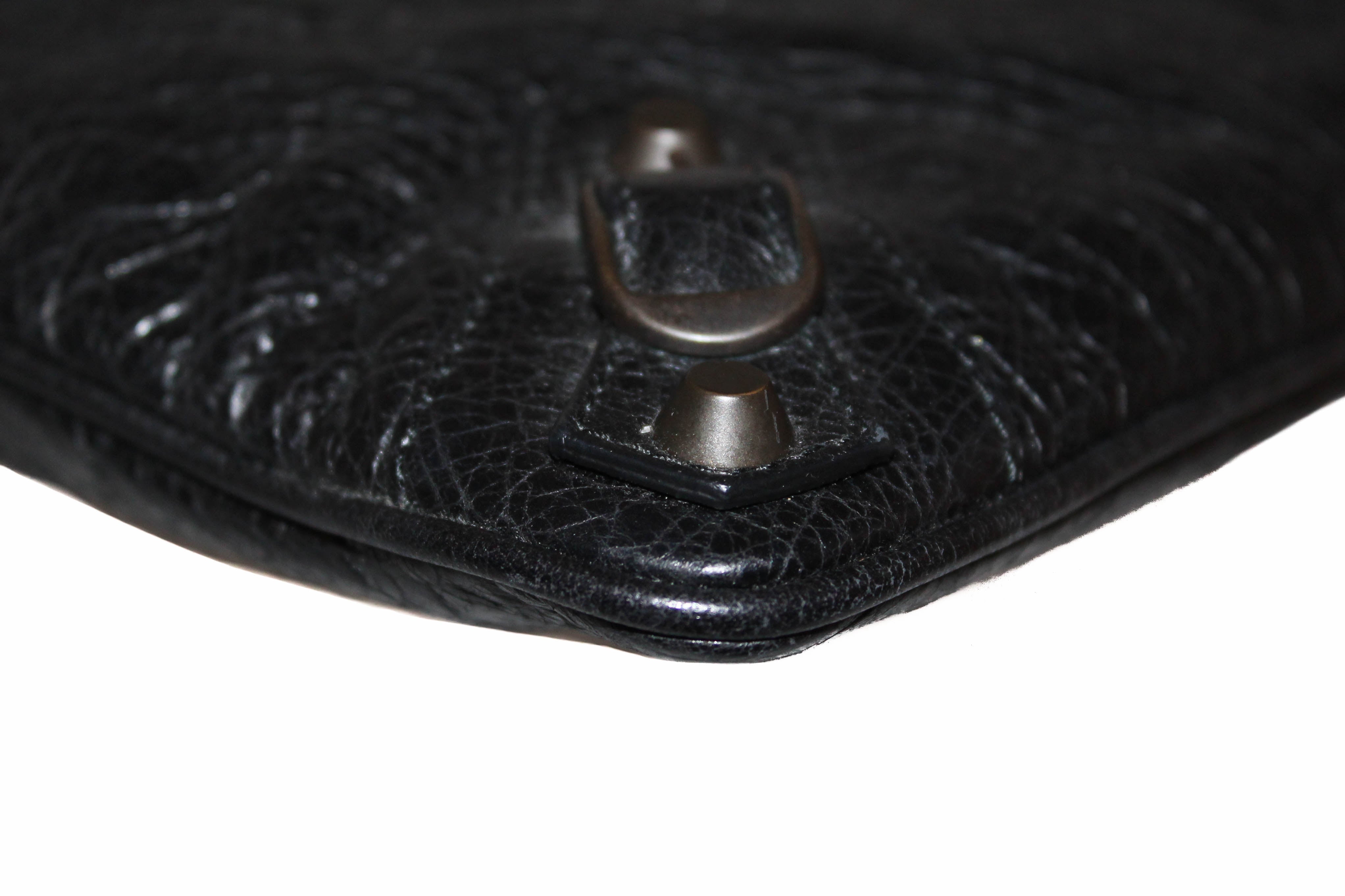 Authentic Balenciaga Black Agneau Leather Classic Motorcycle Clutch Bag 292955 | Luxury Designer Handbag for Women | Perfect for Evening Parties, Date Nights & Fashion Events