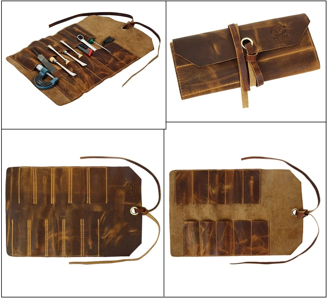 Premium Full Grain Leather Tool Roll Up Pouch - Handcrafted 10-Slot Organizer for Wrenches, Screwdrivers & DIY Tools | Perfect for Mechanics, Carpenters & Home Workshops