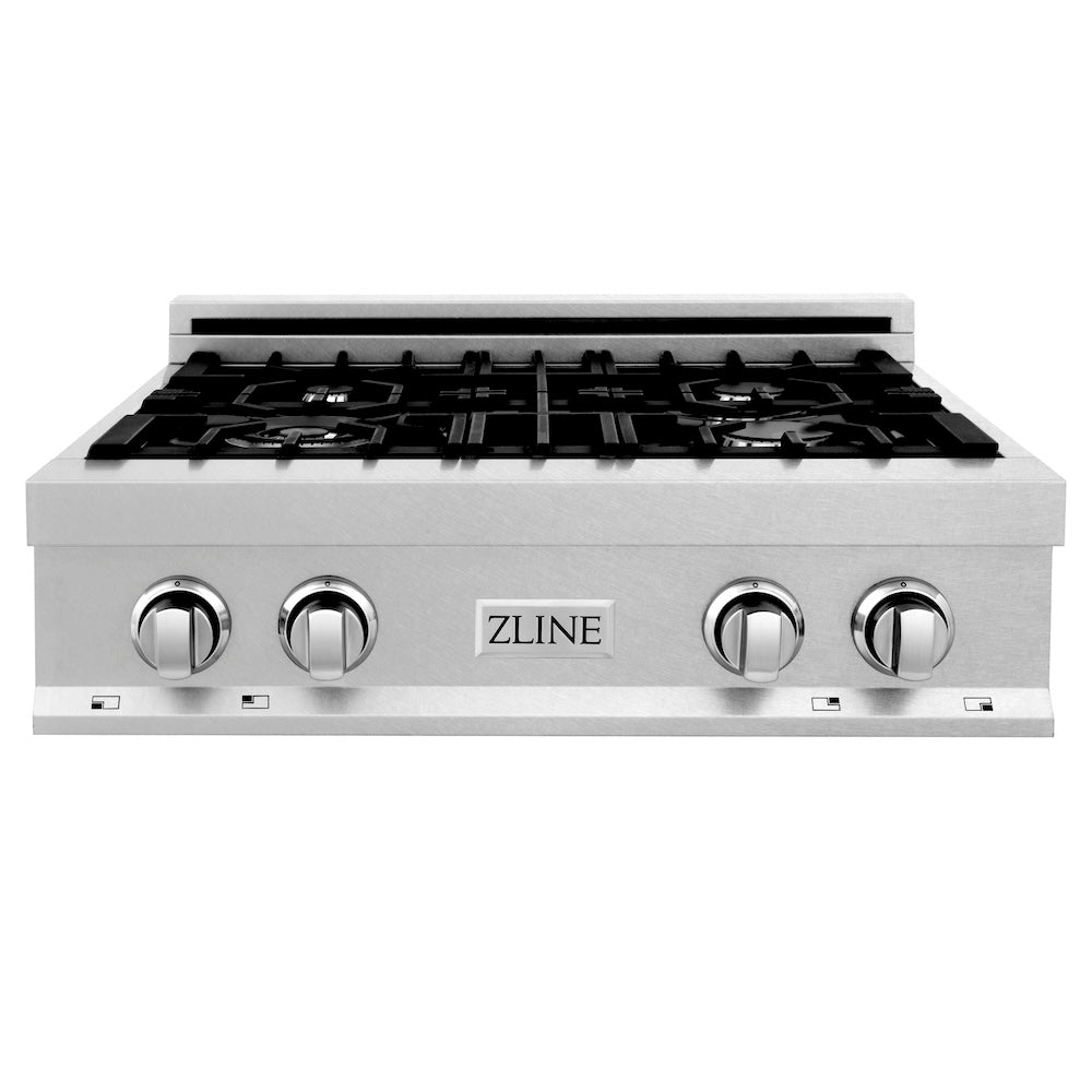 ZLINE 30 Inch 4-Burner Gas Rangetop with Porcelain Cooktop in Satin Stainless Steel - Professional Kitchen Stove for Home Chefs & Cooking Enthusiasts (RTS 30) | Perfect for Modern Kitchens & Gourmet Cooking