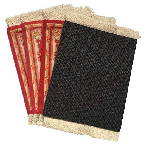 **Oriental Design Fabric Carpet Drink Coasters Set of 4 – Non-Slip Table Coasters with Tassel for Coffee, Tea, and Wine (Red Pattern) – Perfect for Home, Office, and Dining Decor**