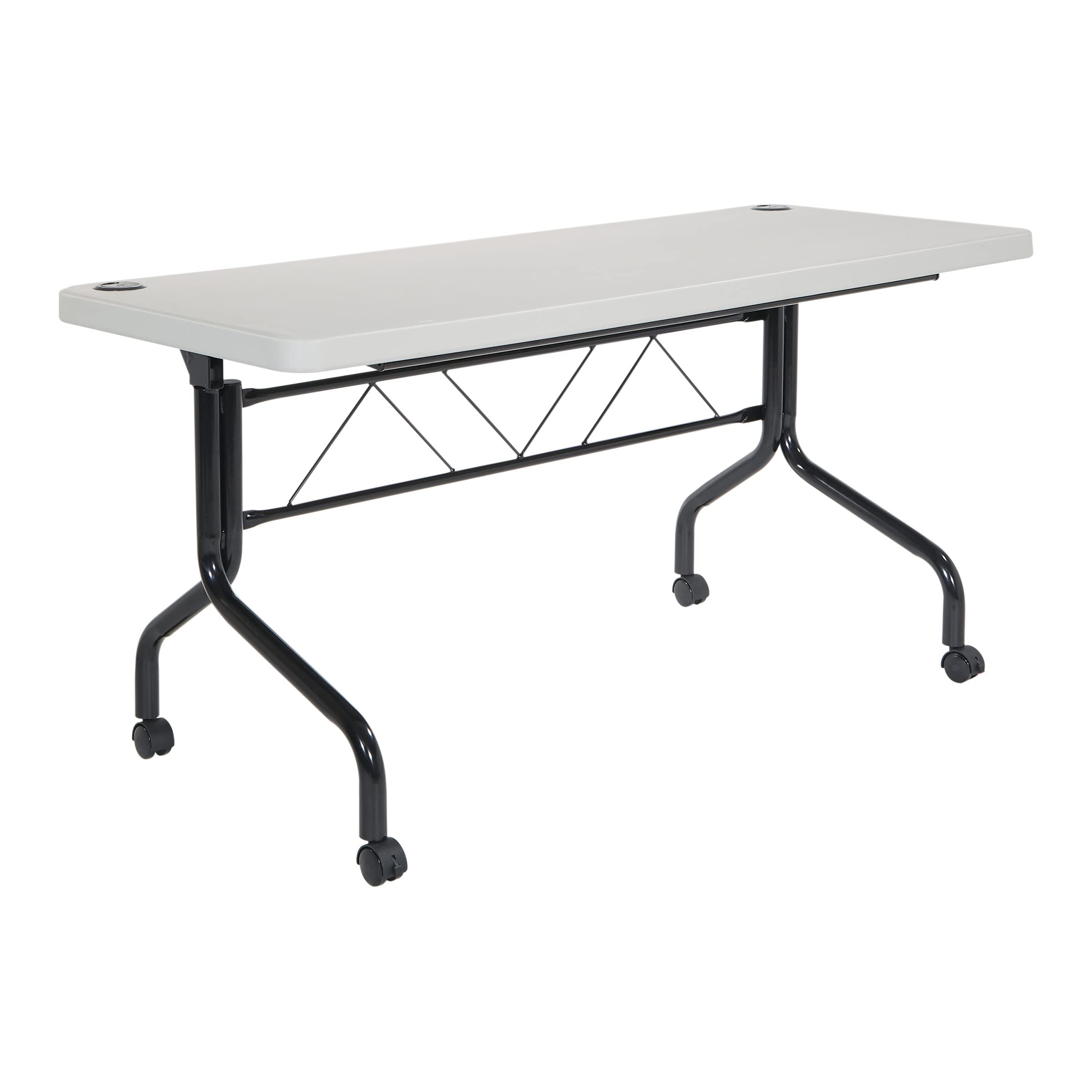 Office Star 5-Foot Resin Multipurpose Flip Training Table with Locking Casters - Light Gray Folding Table for Home Office, Classroom, Conference Room & Event Space
