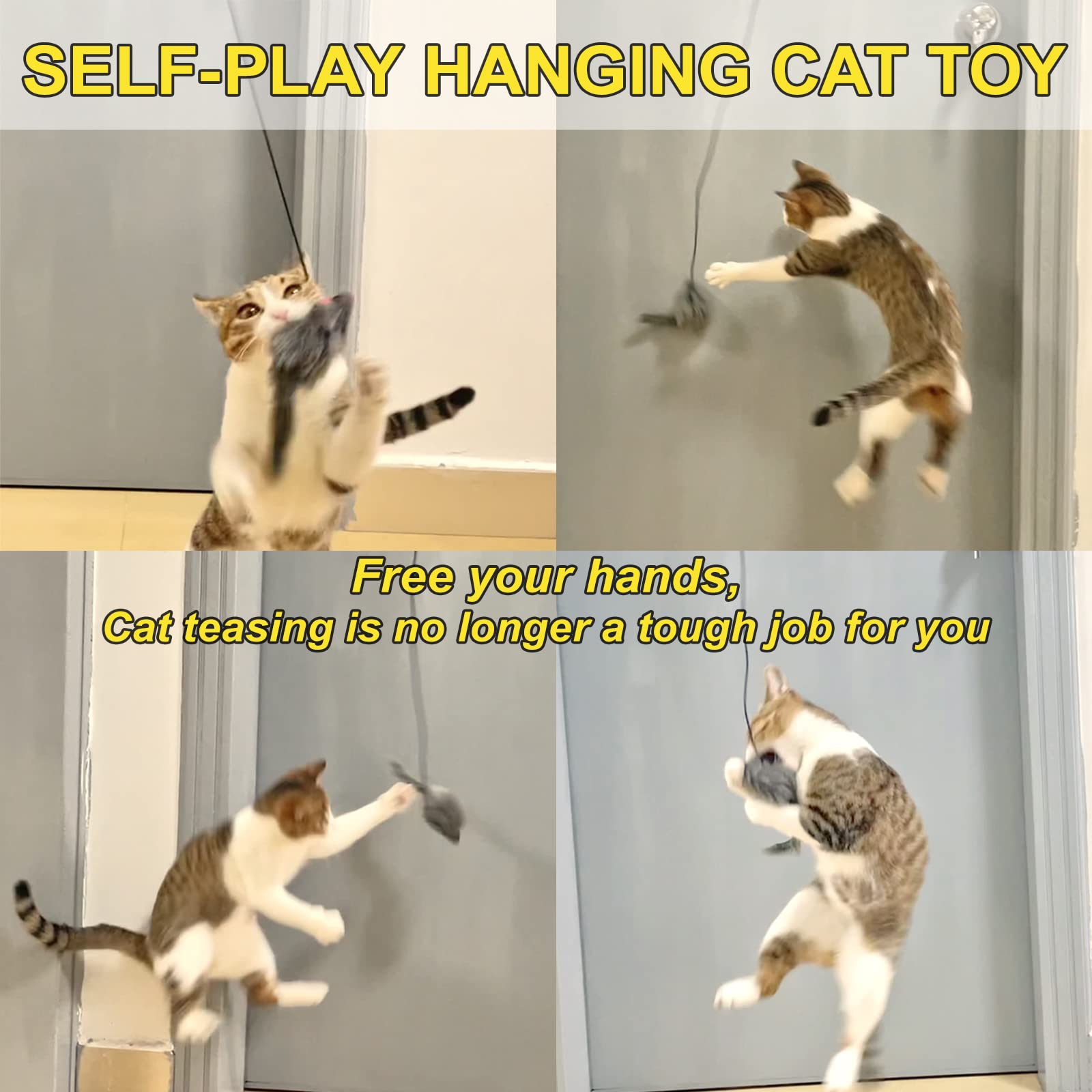 2PCS Hanging Cat Toy Set - Interactive Self Play Kitten Toys with Adhesive Hooks for Indoor Cats | Stimulating Mouse Toy for Home Alone Play & Training | Perfect for Boredom Relief & Exercise