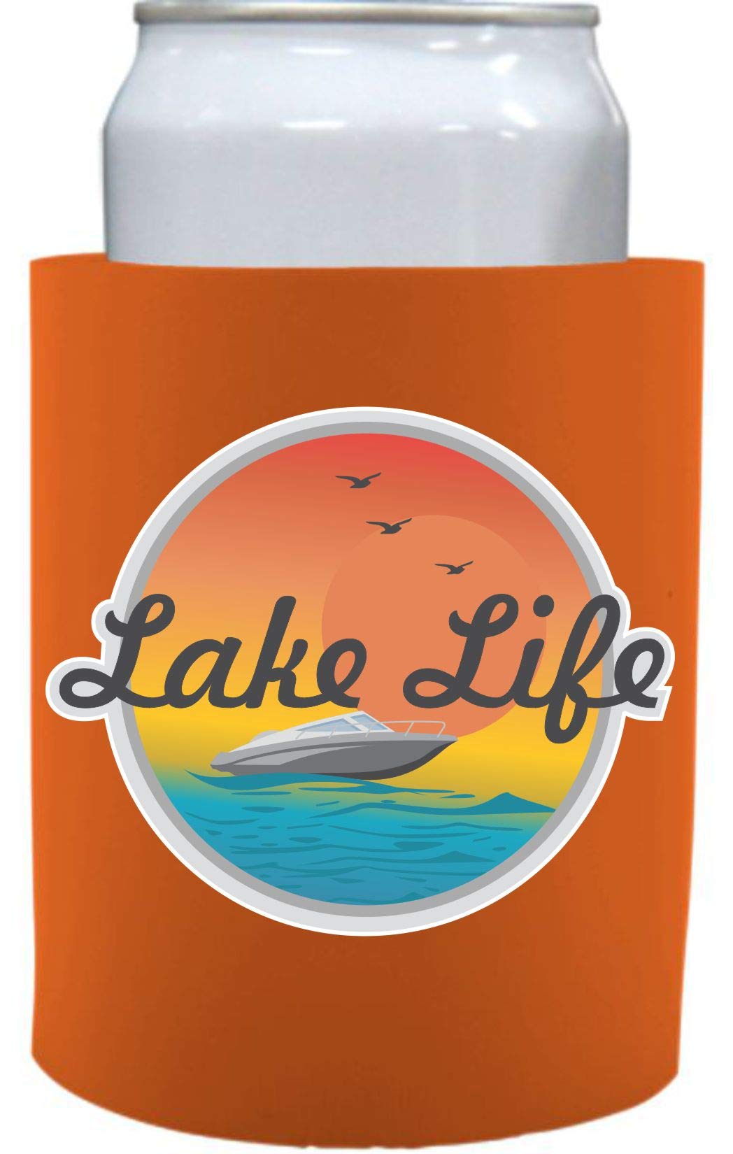 Lake Life Thick Foam Can Coolie - Insulated Orange Beer Koozie for Cans (1-Pack) - Perfect for Beach, Pool, Boating & Outdoor Parties