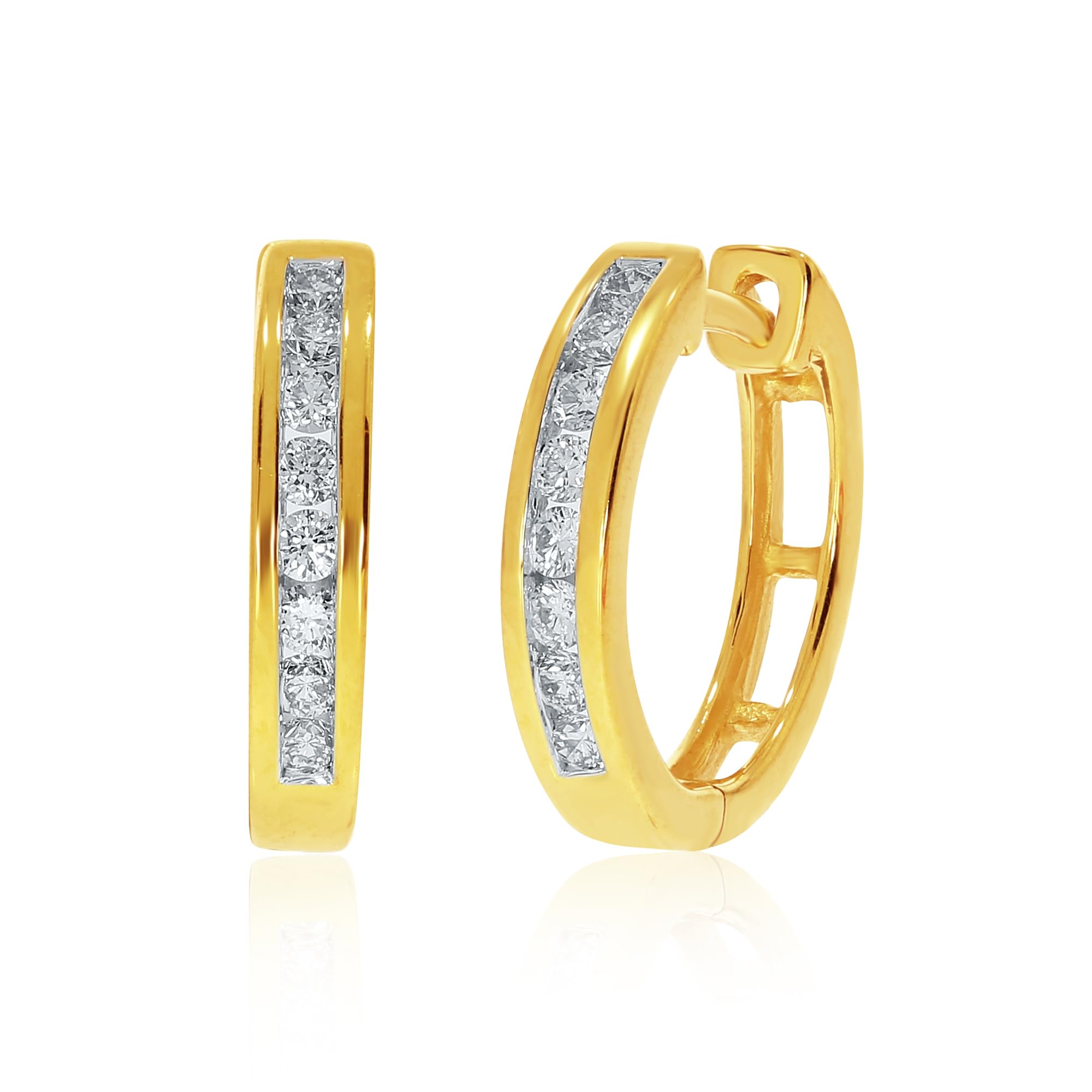 1/2 CT TW Lab Grown Diamond Huggie Hoop Earrings for Women & Men - Real Yellow Gold Plated Sterling Silver Small Diamond Earrings - Perfect for Everyday Wear, Gifts & Special Occasions