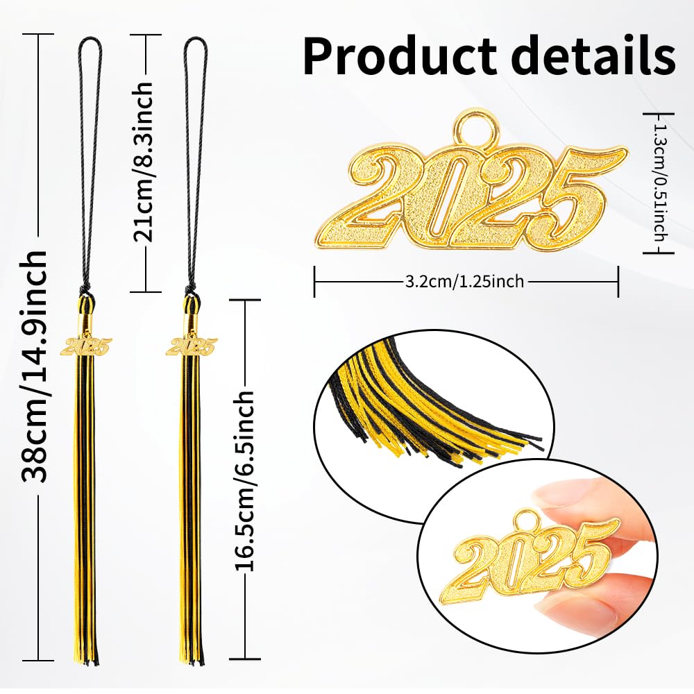 **2025 Graduation Tassel – 2 Pack Black & Gold Tassels with 2025 Charm for Graduation Cap, Hat, Party & Ceremony Decorations – Perfect for High School & College Graduation Celebrations**