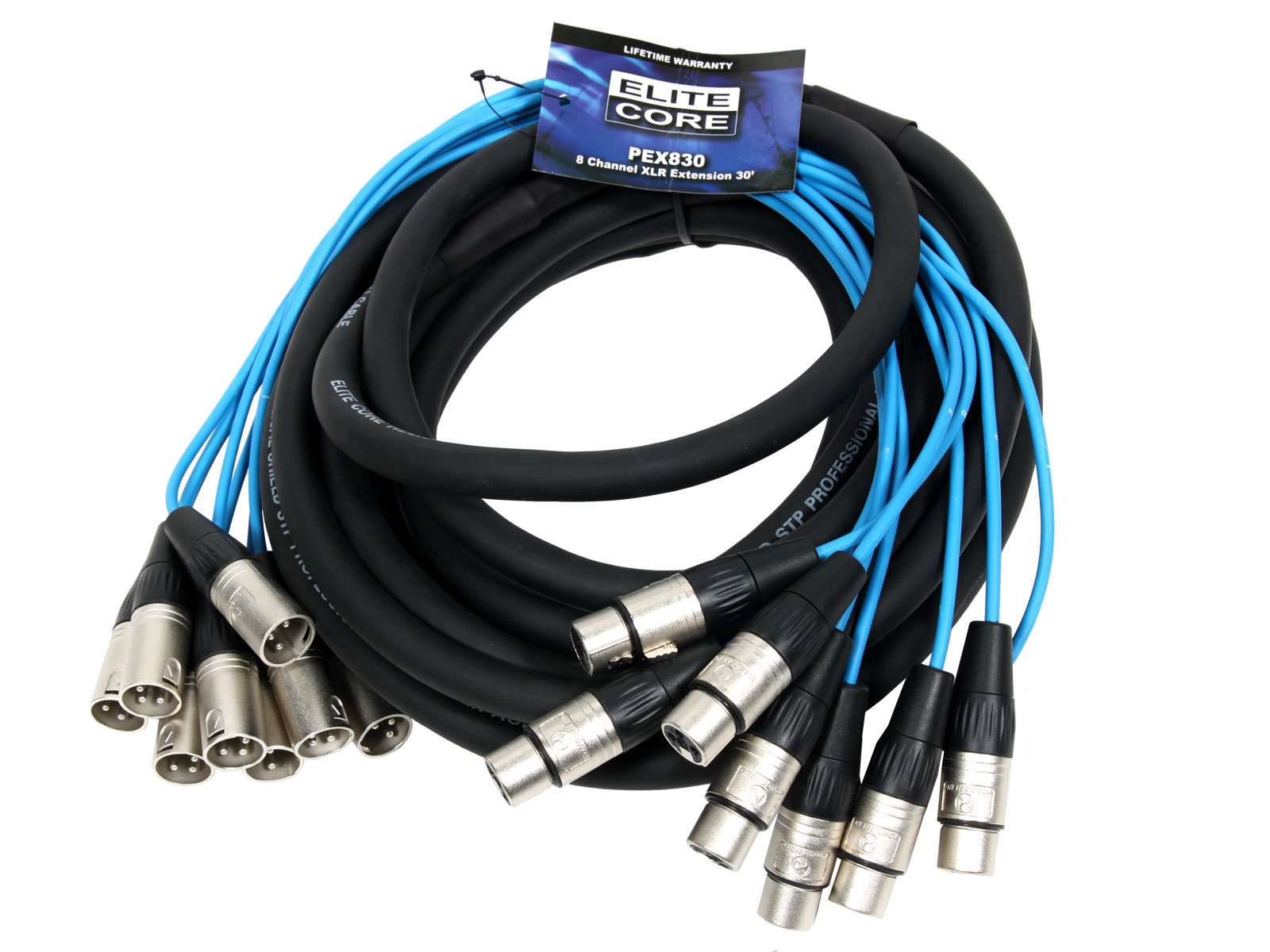 Elite Core PEX830 8-Channel XLR Extension Snake Cable - 30 Feet for Live Sound, Studio Recording & Stage Performances | High-Quality Fan to Fan Audio Connector