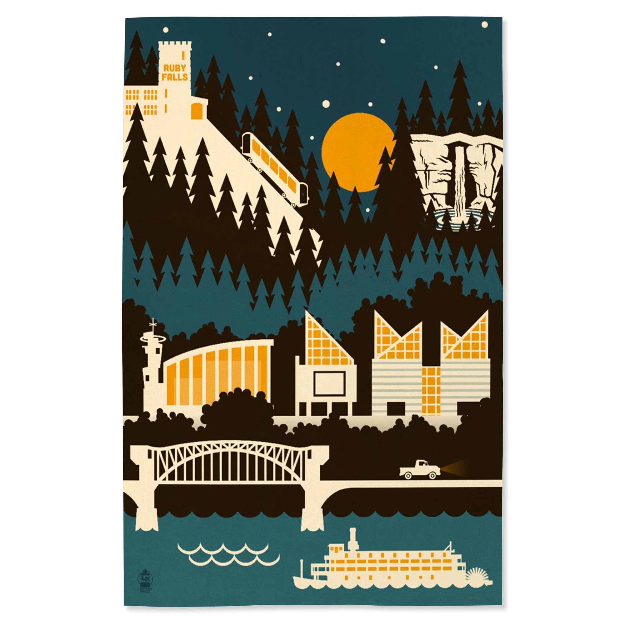 Lantern Press 16x24 Inch Giclee Art Print - Vintage Chattanooga Tennessee Skyline Wall Decor - Perfect for Living Room, Bedroom & Office