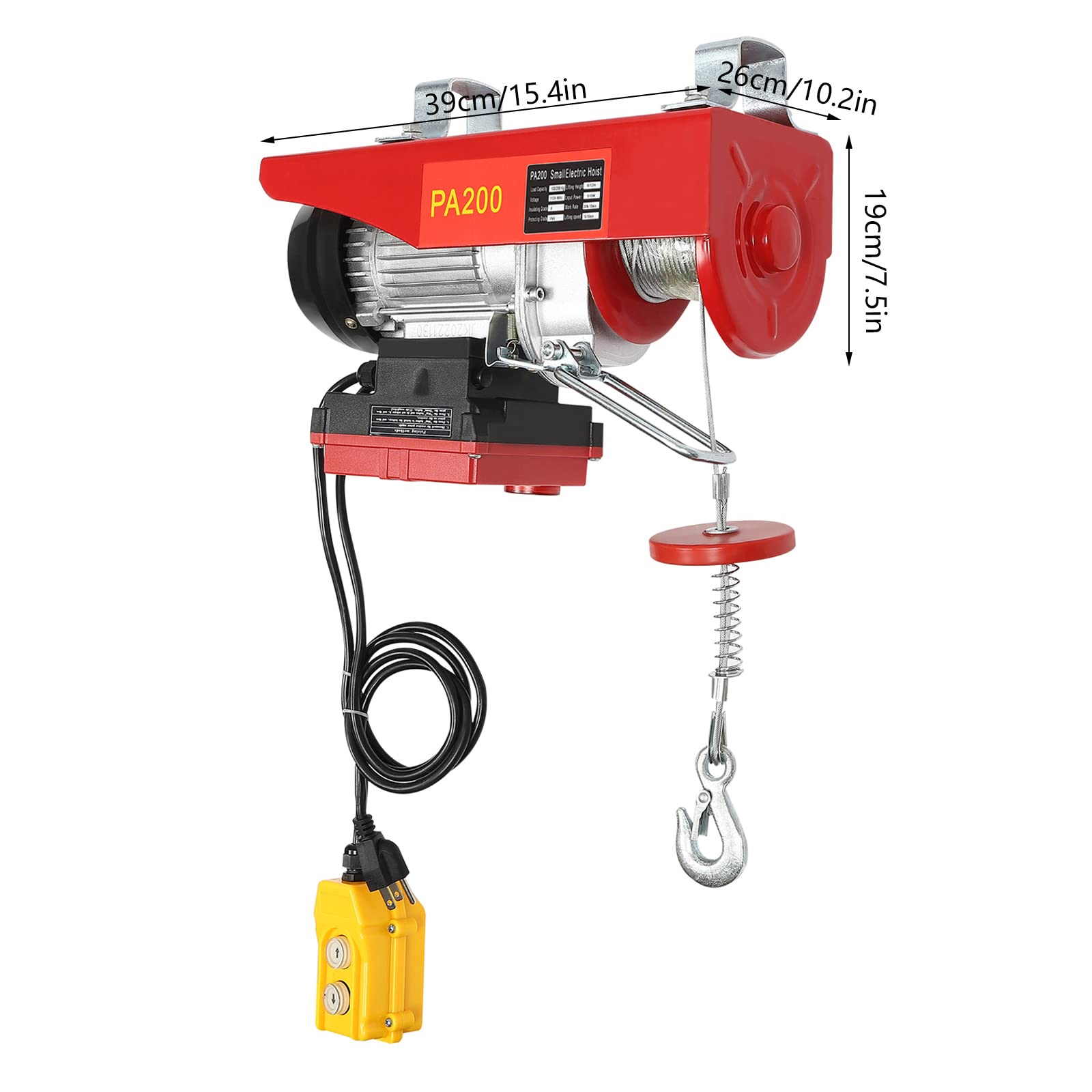 440LBS Electric Hoist with Wireless Remote Control - 510W Steel Electric Winch for Factory, Warehouse & Construction Lifting - Single/Double Slings 110V Electric Lift for Heavy Duty Material Handling