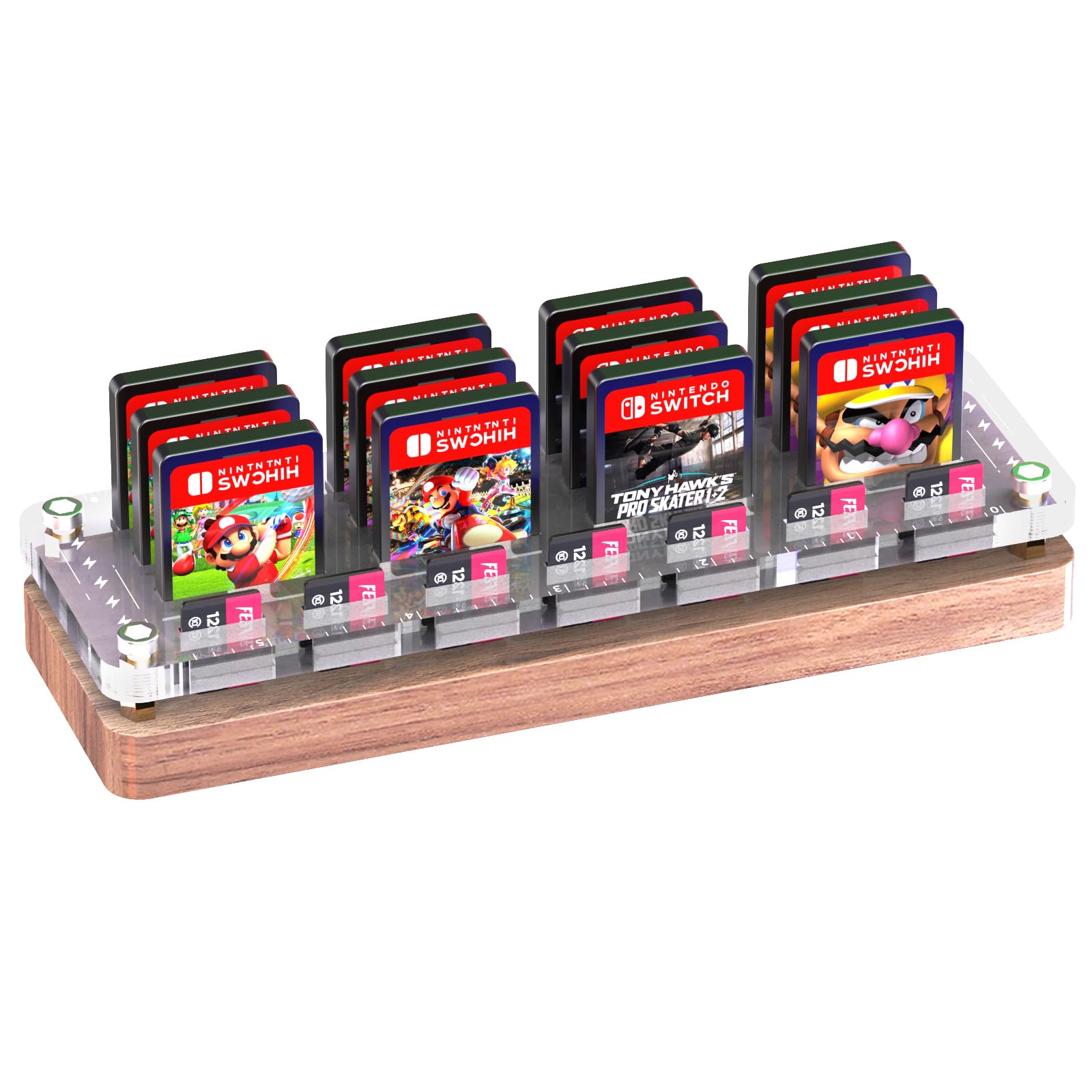 FEIFANZHE 19 Slots Wooden Switch Game Storage Case - Nintendo Switch Game Card Holder Organizer, Walnut TF Card Box for Switch Games - Perfect for Travel & Home Gaming Organization