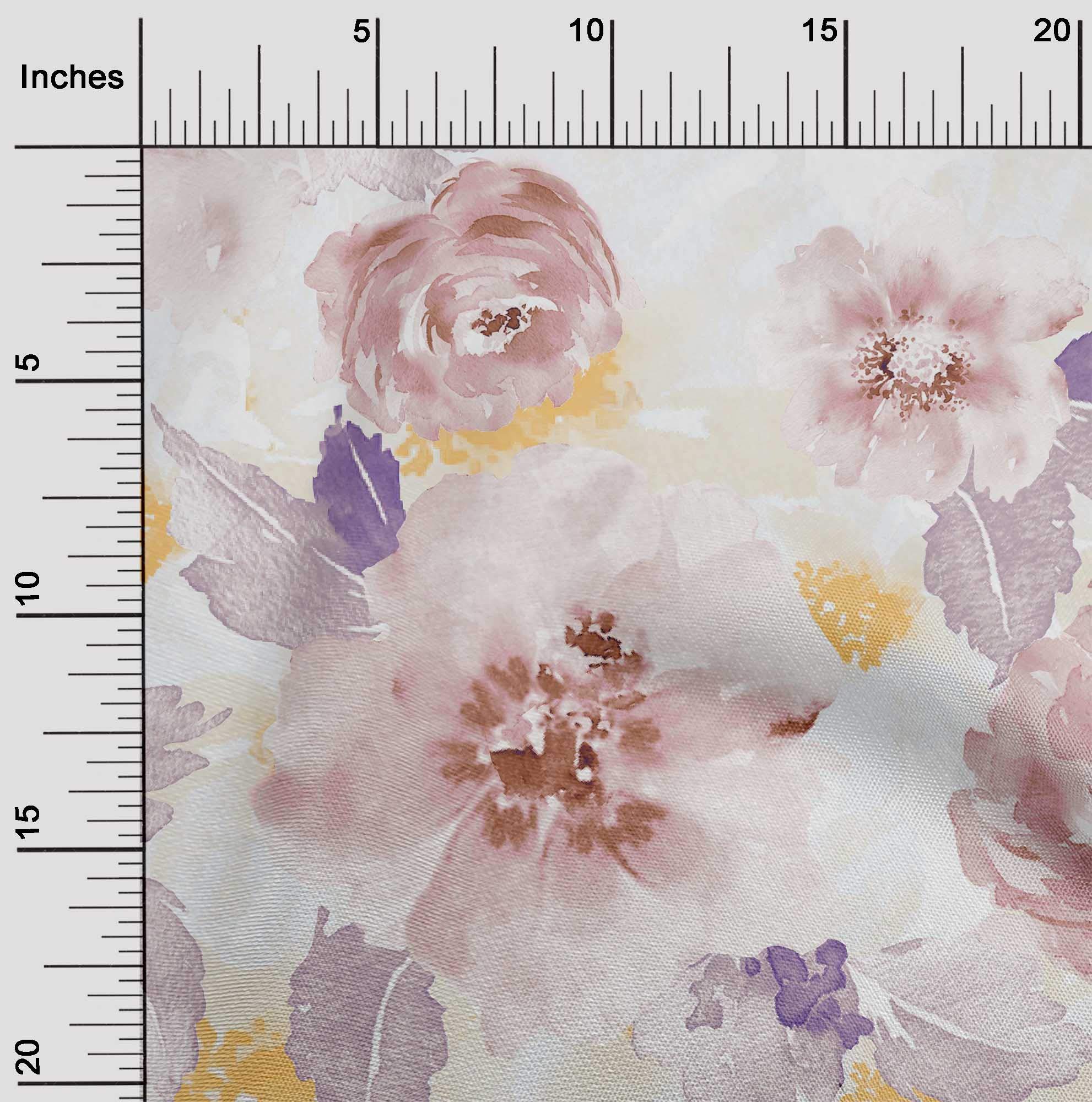oneOone Cotton Cambric Fabric - Watercolor Leaves & Peony Floral Print - 56 Inch Wide - Perfect for DIY Dresses, Curtains & Home Decor Projects