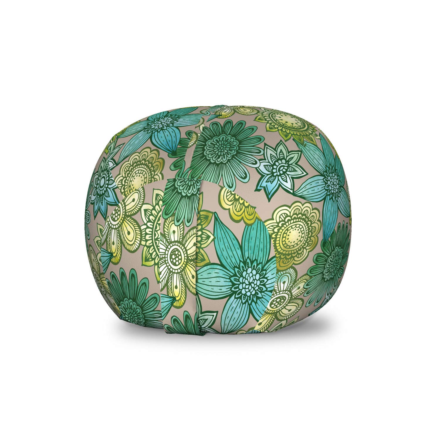 Ambesonne Ethnic Toy Storage Bag Chair - Traditional Oriental Blossom Bouquet Pattern with Flower Petals, Washable Stuffed Animal Organizer for Kids Room, Small Size in Turquoise Beige Green - Perfect for Nursery Decor & Playroom Organization