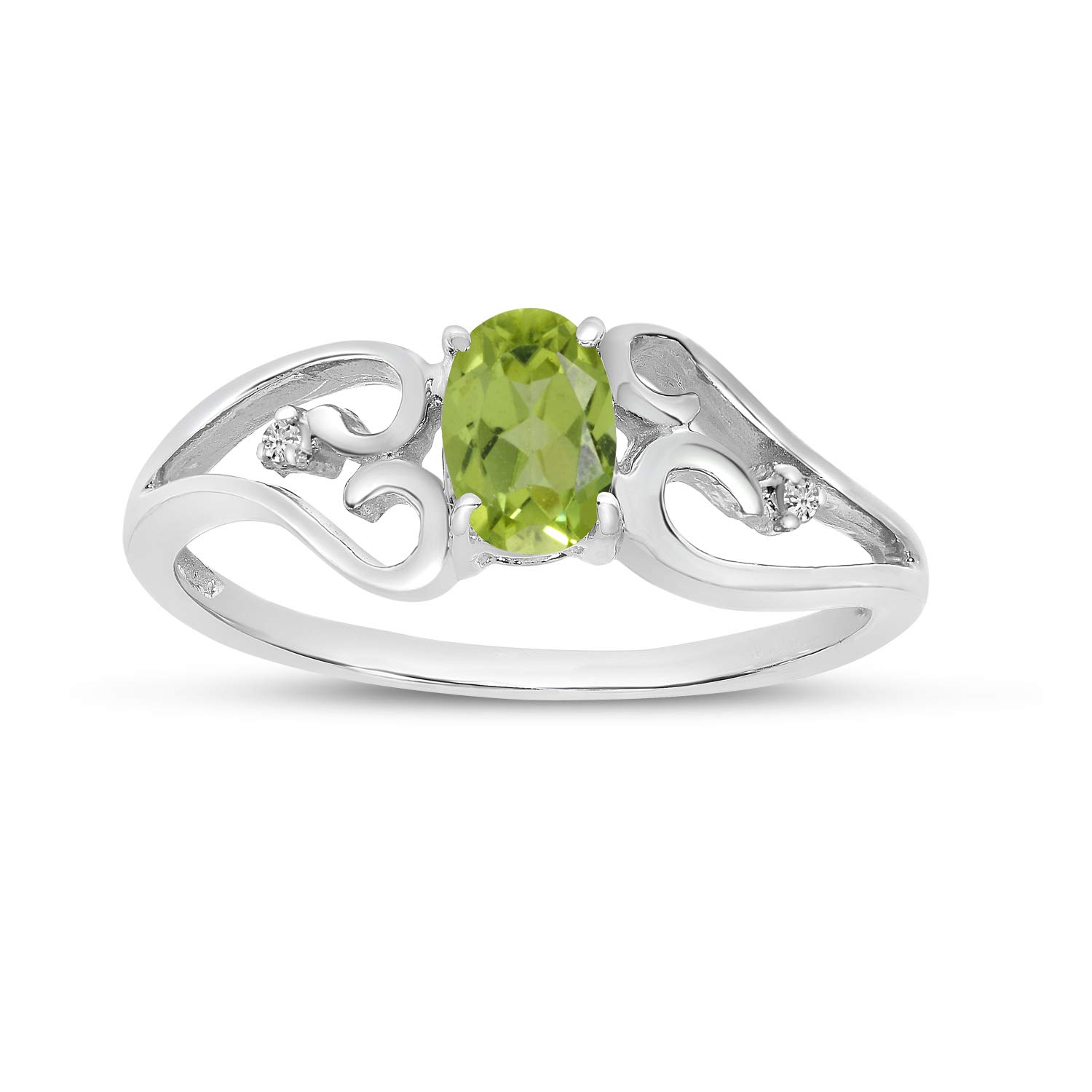 14K White Gold Oval Peridot & Diamond Engagement Ring for Women - Elegant Wedding, Anniversary & Promise Jewelry Gift