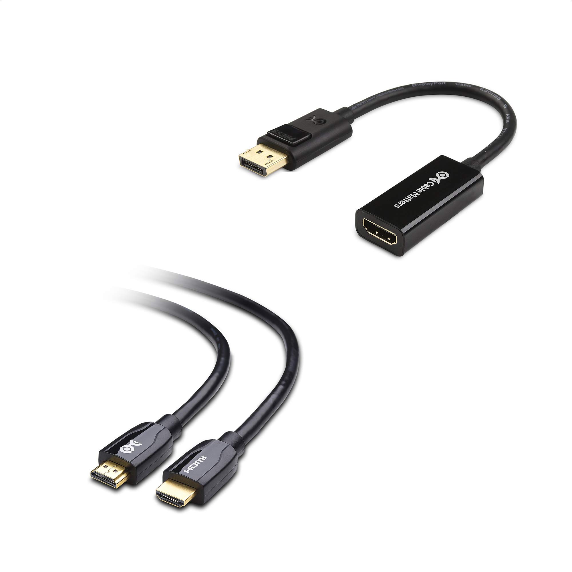 Premium Certified DisplayPort to HDMI Adapter & HDMI Cable - 4K 60Hz Gold-Plated Connectors for PC, Laptop, Monitor, TV - Ideal for Gaming, Home Theater & Office Setup