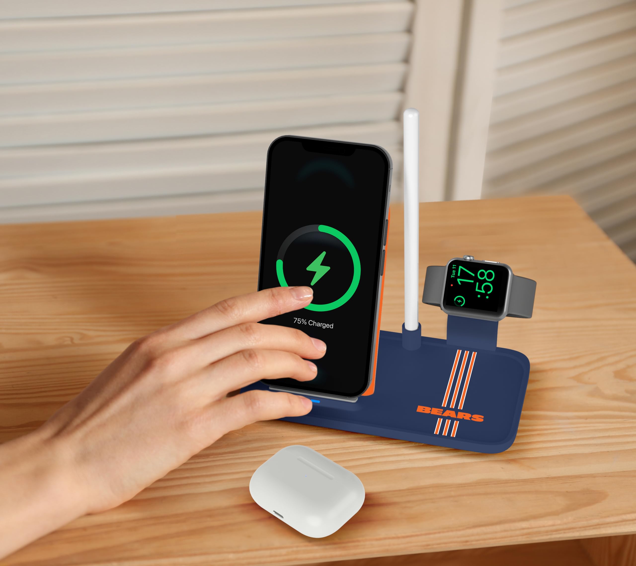 SOAR NFL 4-in-1 Wireless Charging Station for iPhone, Apple Watch, AirPods & Apple Pencil - Fast Qi Charging Dock - Perfect for Home, Office & Travel - Compatible with Multiple Apple Devices
