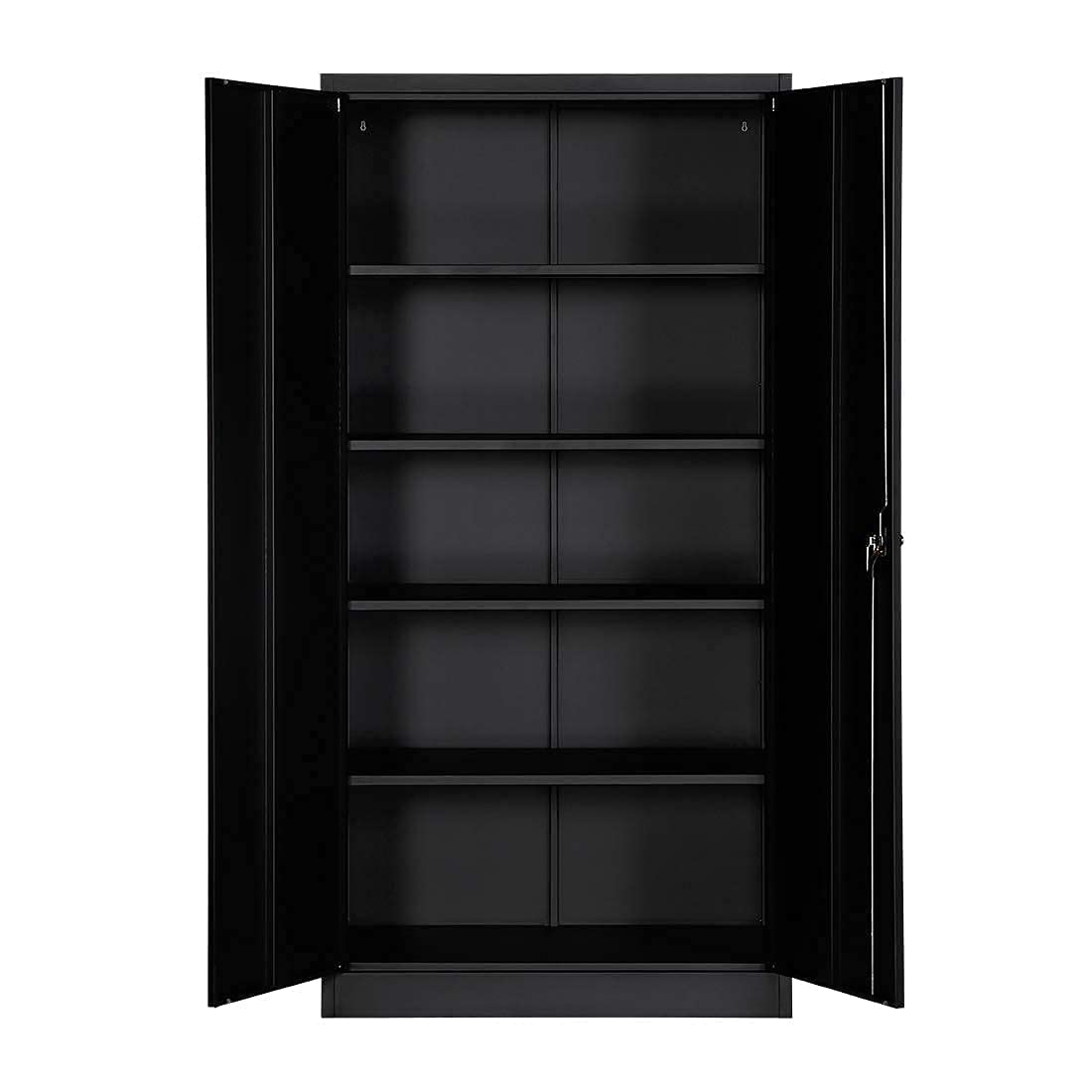 GREATMEET Black Metal Storage Cabinet with Lock - 4 Adjustable Shelves, Steel Garage & Home Storage Cabinet for Office, Kitchen, Classroom - Secure Organization for Tools, Supplies & Documents